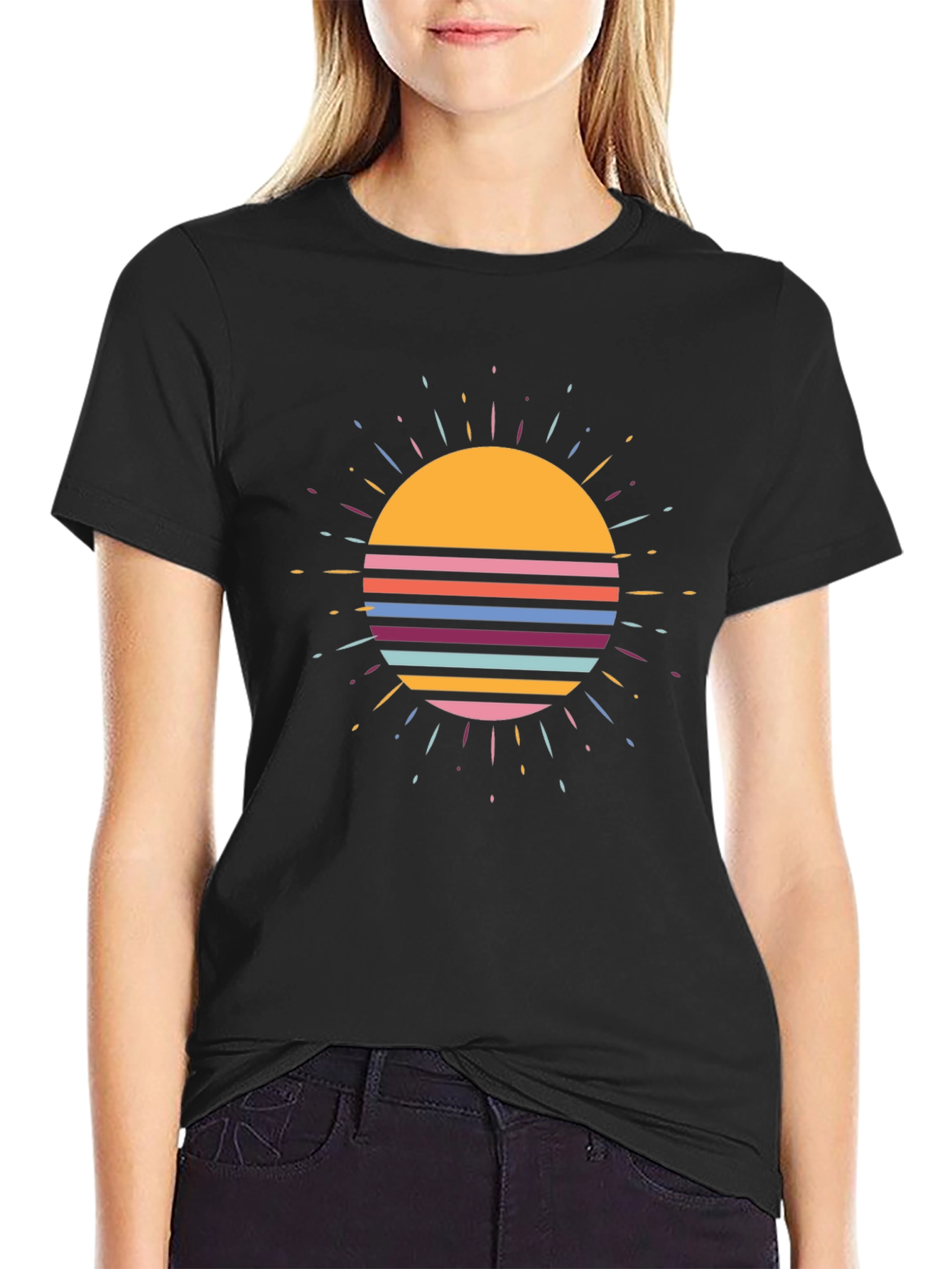 Black Retro Sunset Graphic Tee view 2