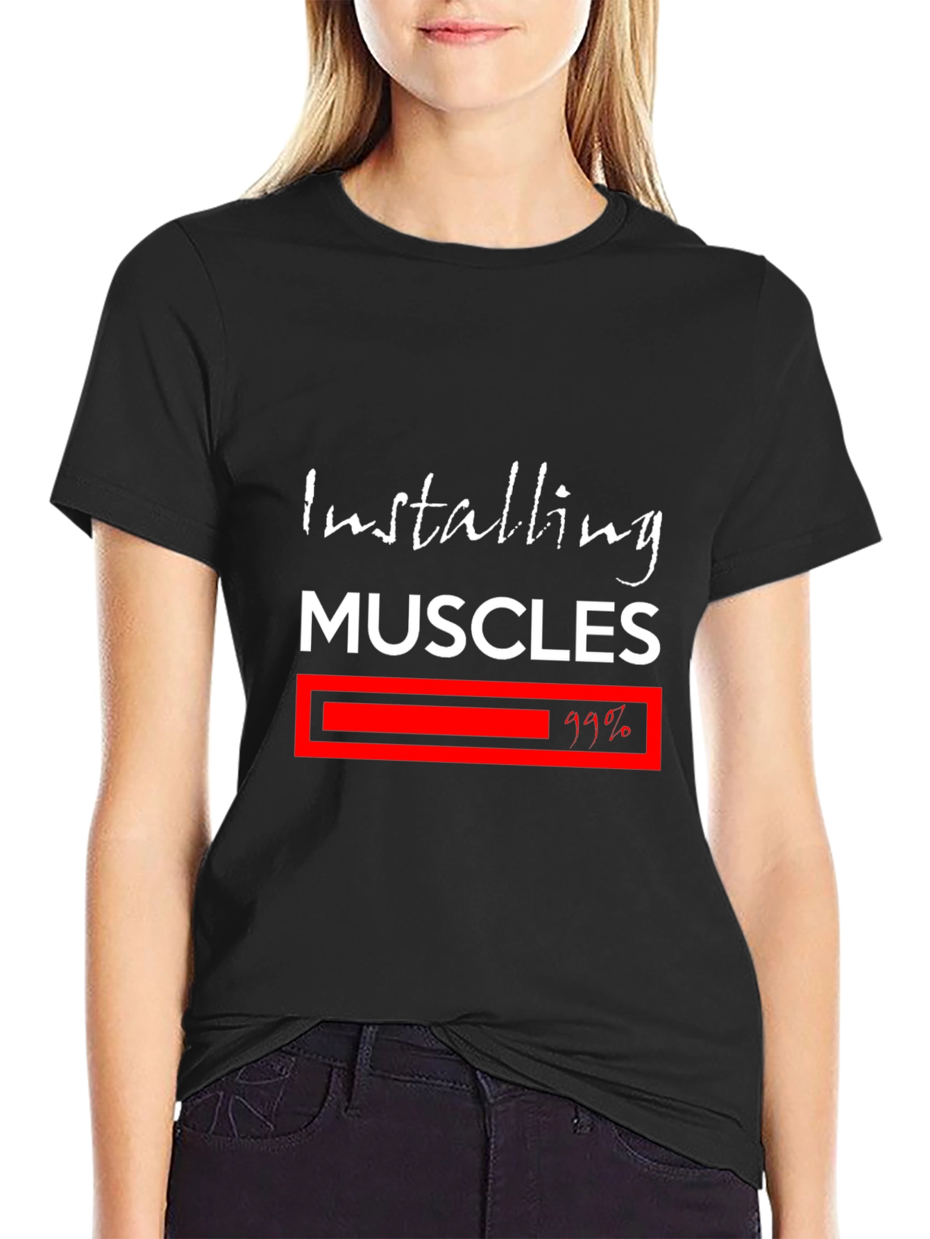 Black Installing Muscles T-Shirt - Fitness Motivation Tee view 2
