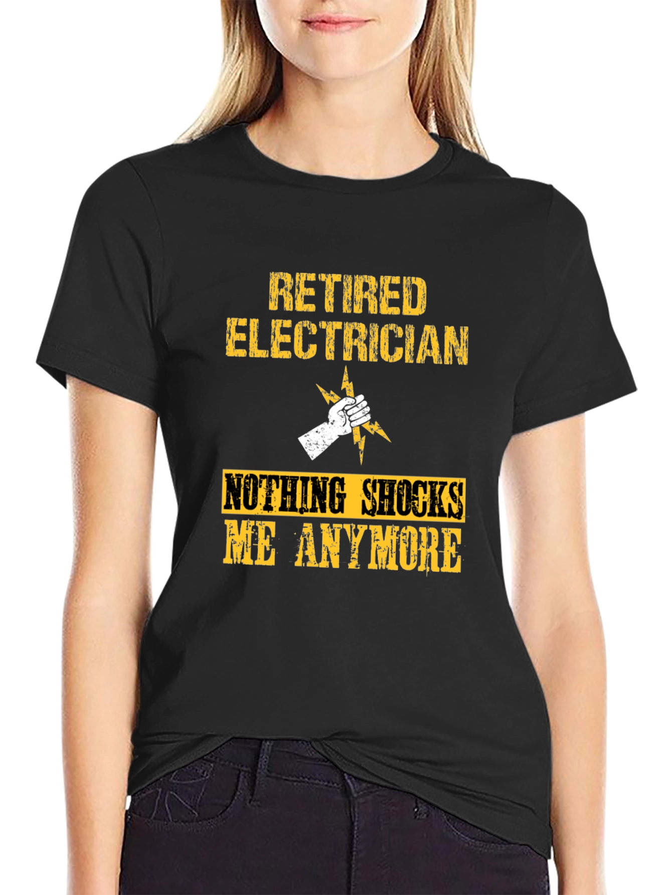 Black Retired Electrician T-Shirt - Nothing Shocks Me Anymore view 2