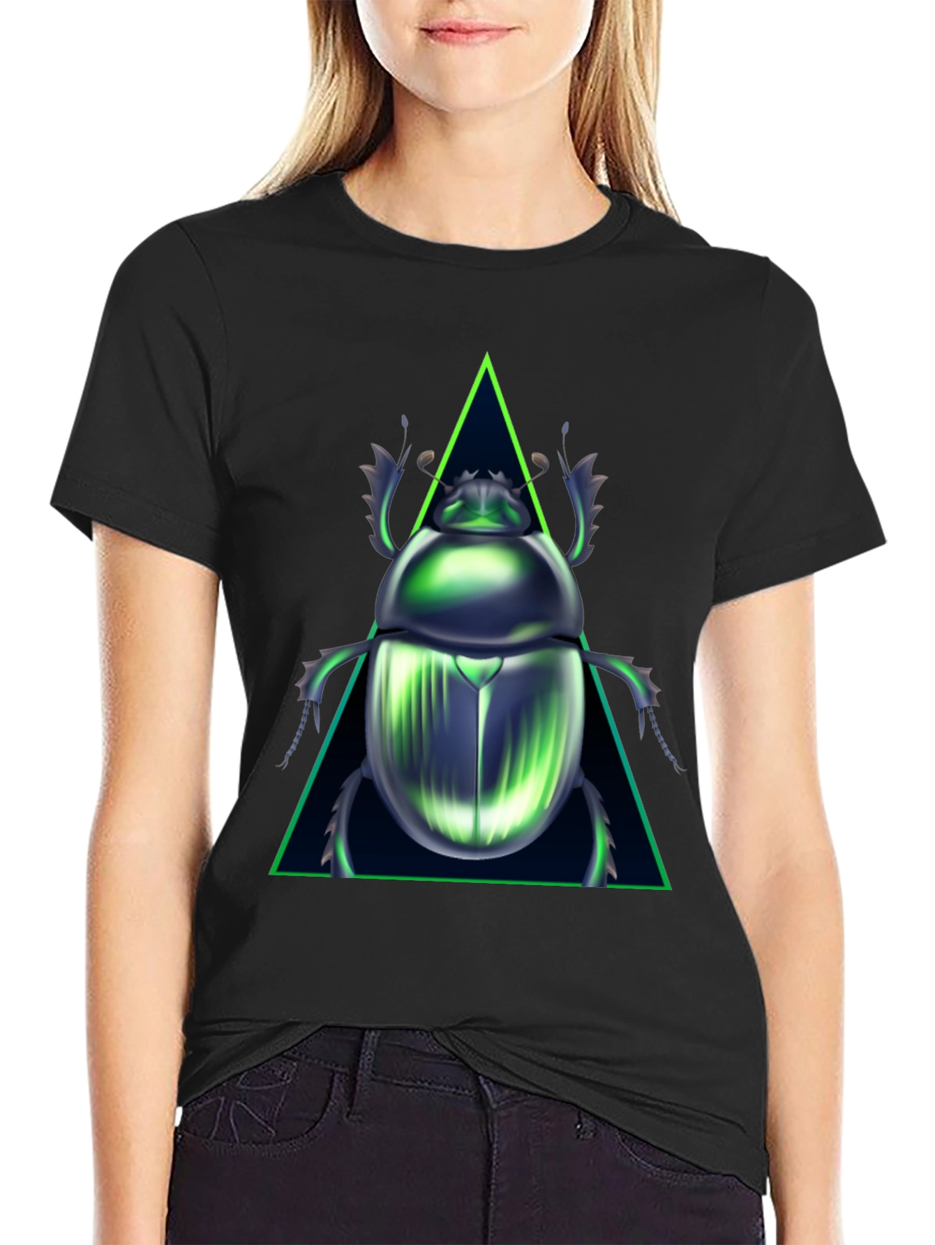 Black Emerald Scarab Beetle Graphic Tee view 2