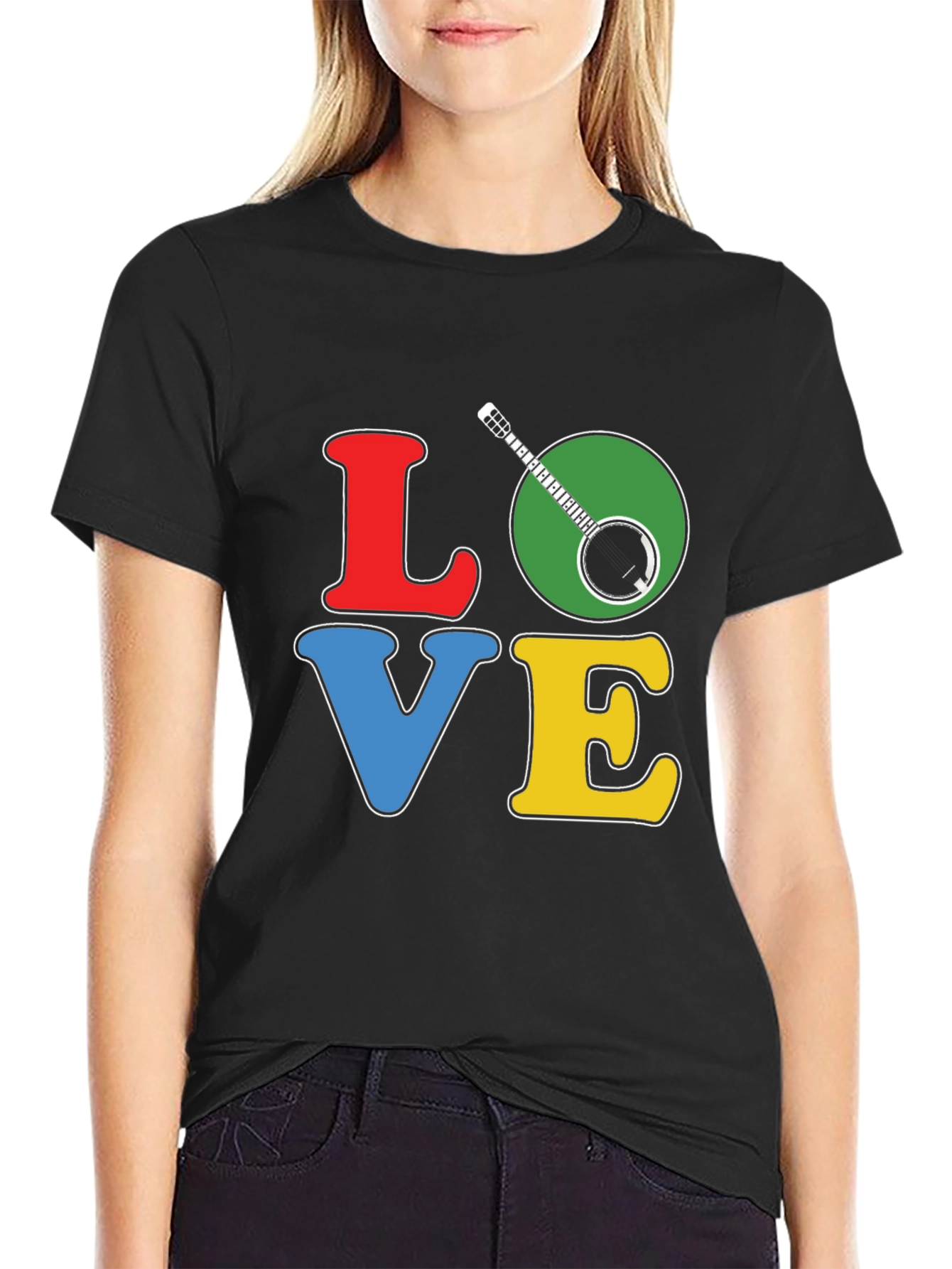 Black Banjo LOVE T-Shirt: Colorful Musical Tee view 2