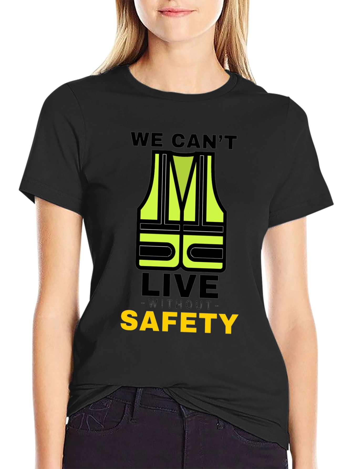 Black Safety First T-Shirt - High Visibility Graphic Tee view 2