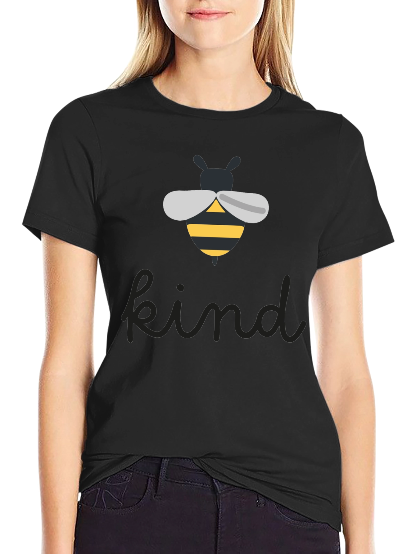 Black Bee Kind Graphic Tee - Unisex Black T-Shirt view 2
