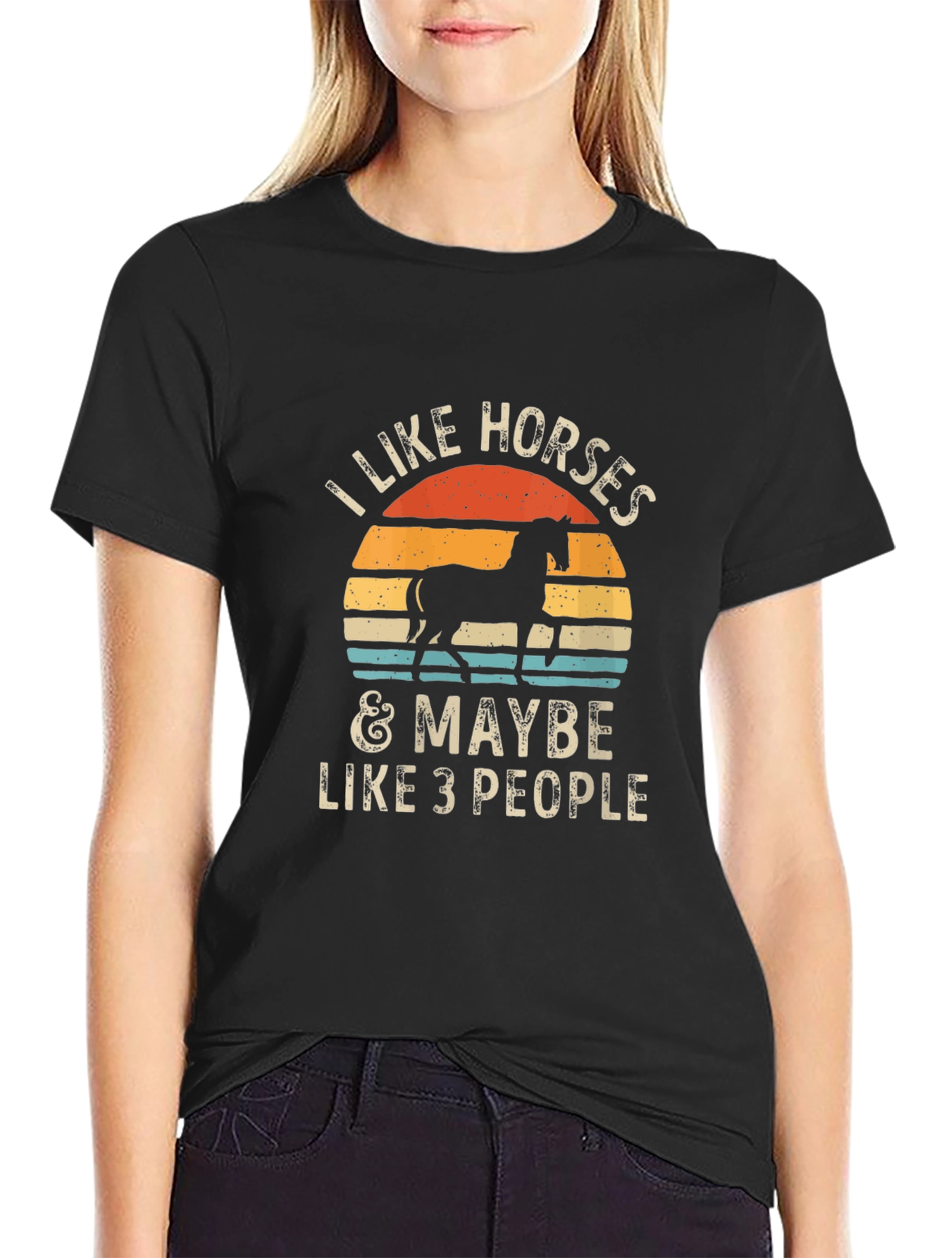 Black I Like Horses & Maybe Like 3 People - Novelty Graphic Tee view 2