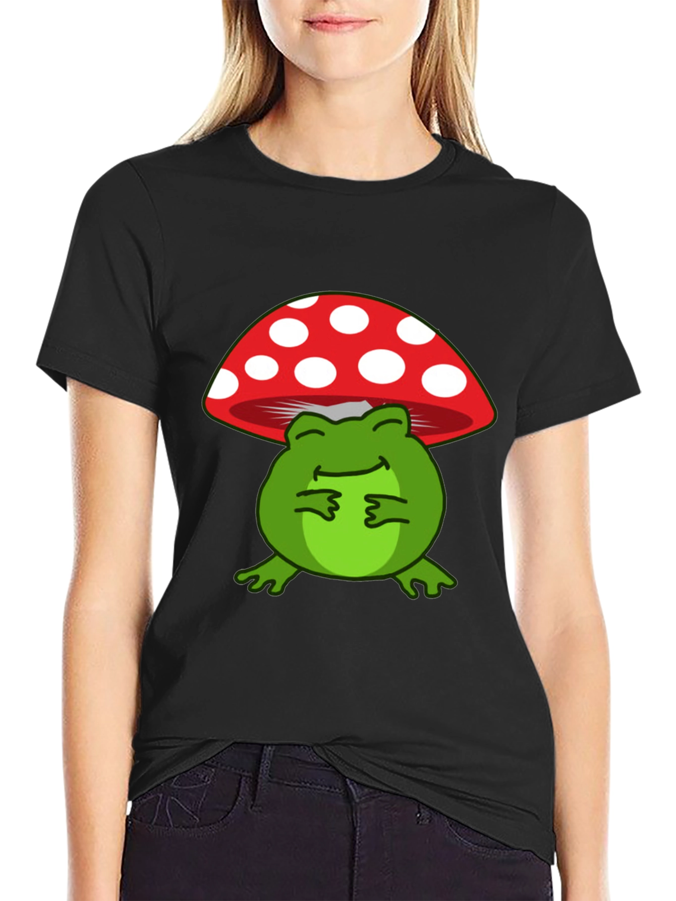 Black Frog Under Mushroom T-Shirt view 2