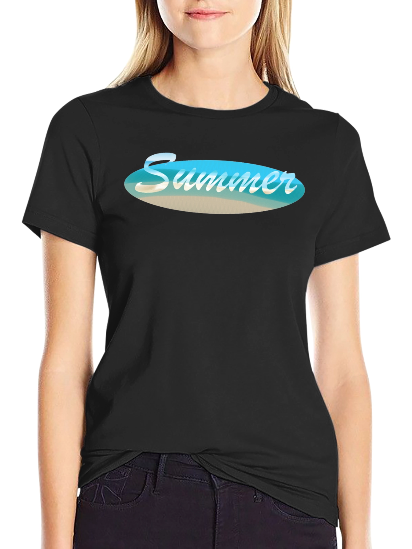 Black Summer Beach Vibe Black T-Shirt view 2