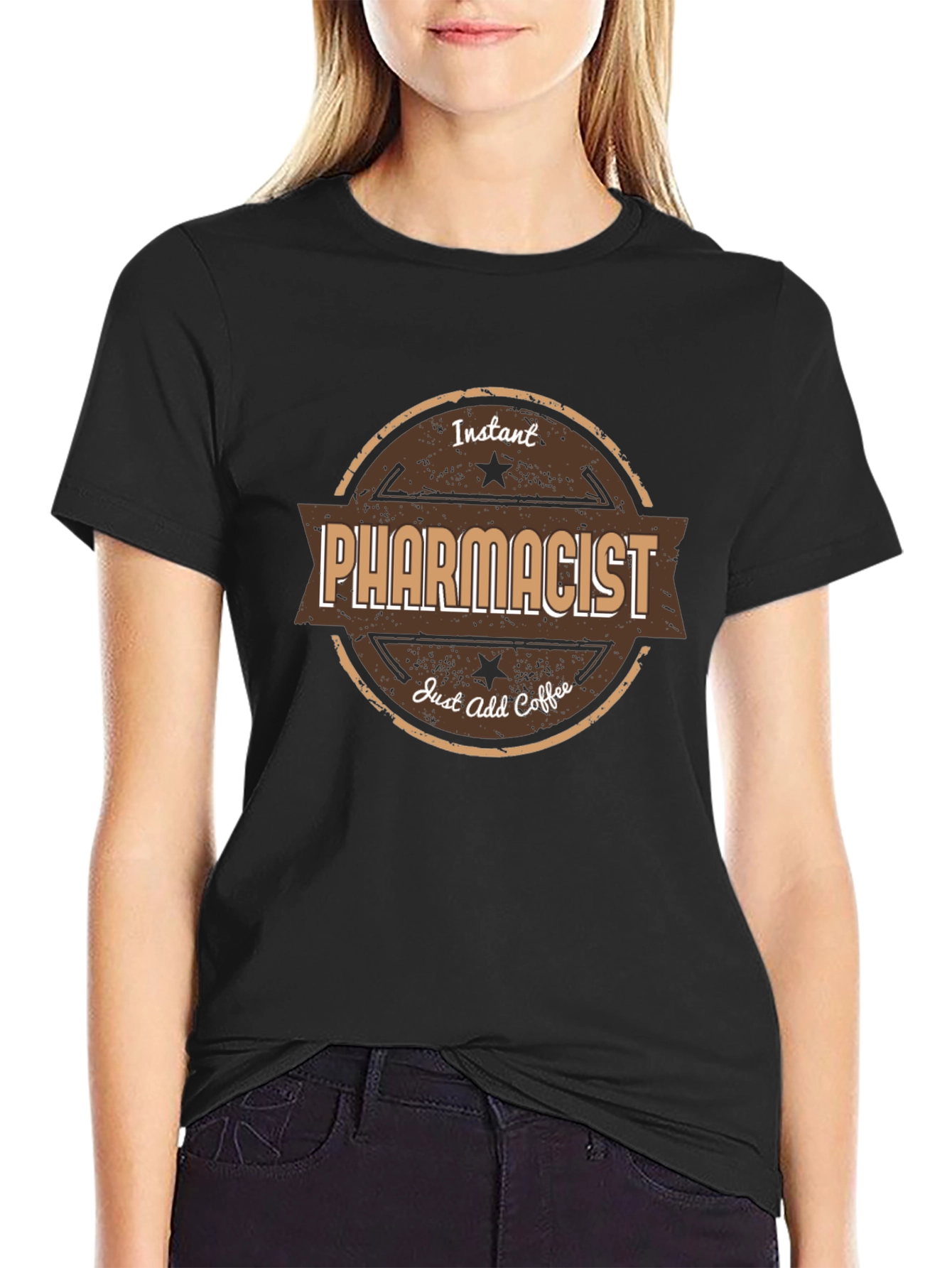 Black Instant Pharmacist Just Add Coffee T-Shirt view 2