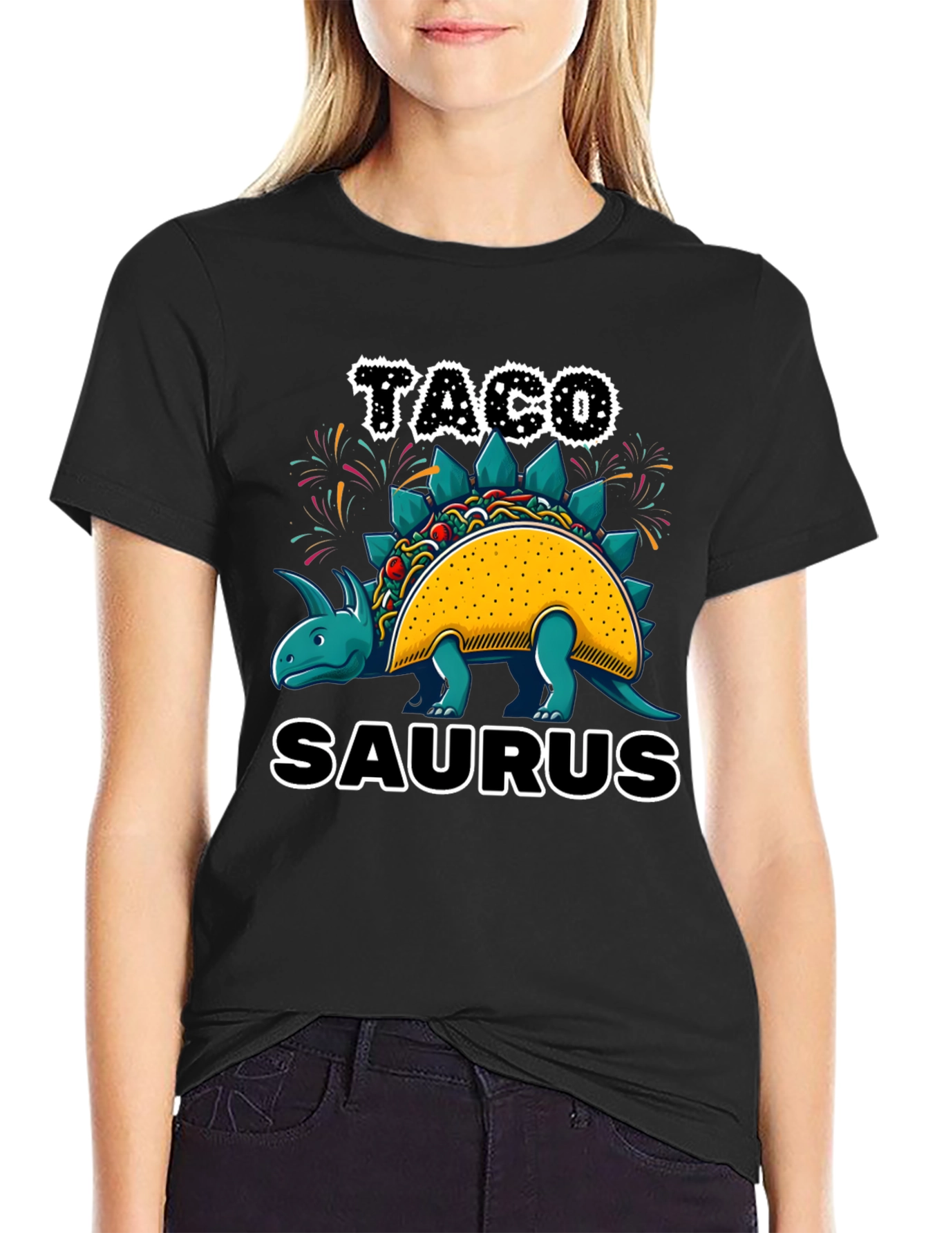 Black Taco-Saurus Black T-Shirt view 2