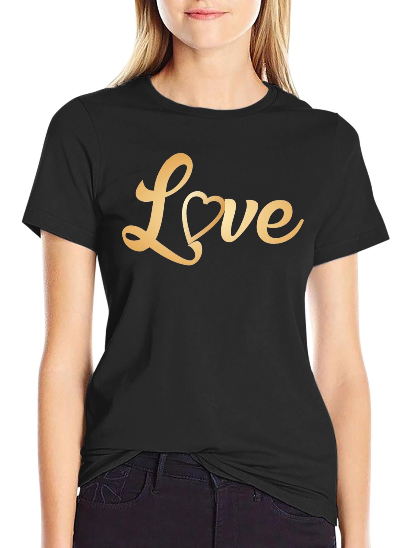 Black Love Heart Graphic Tee - Stylish Black T-Shirt view 2