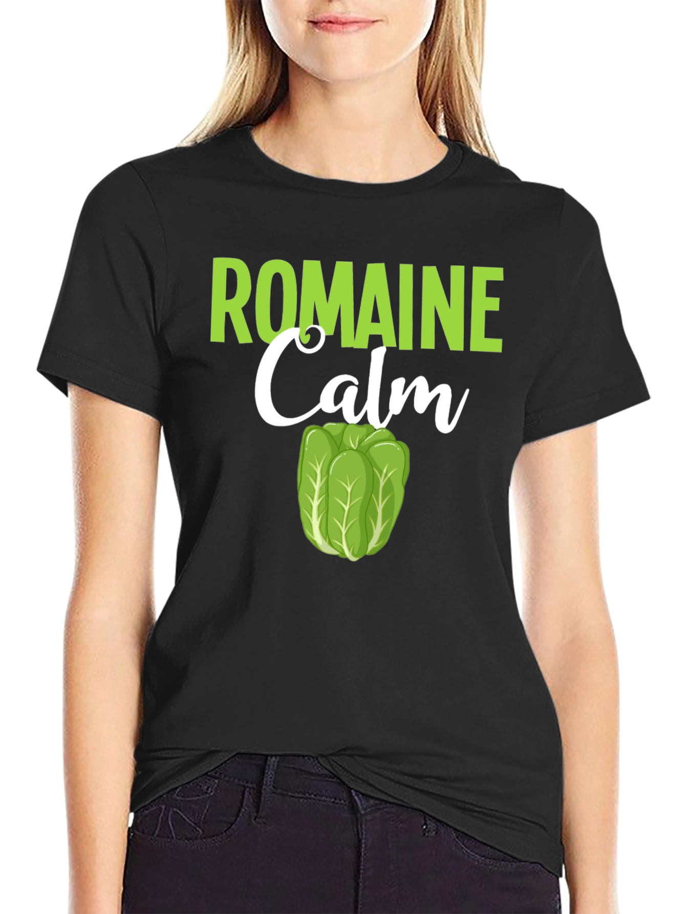 Black Romaine Calm Funny Lettuce Graphic T-Shirt view 2