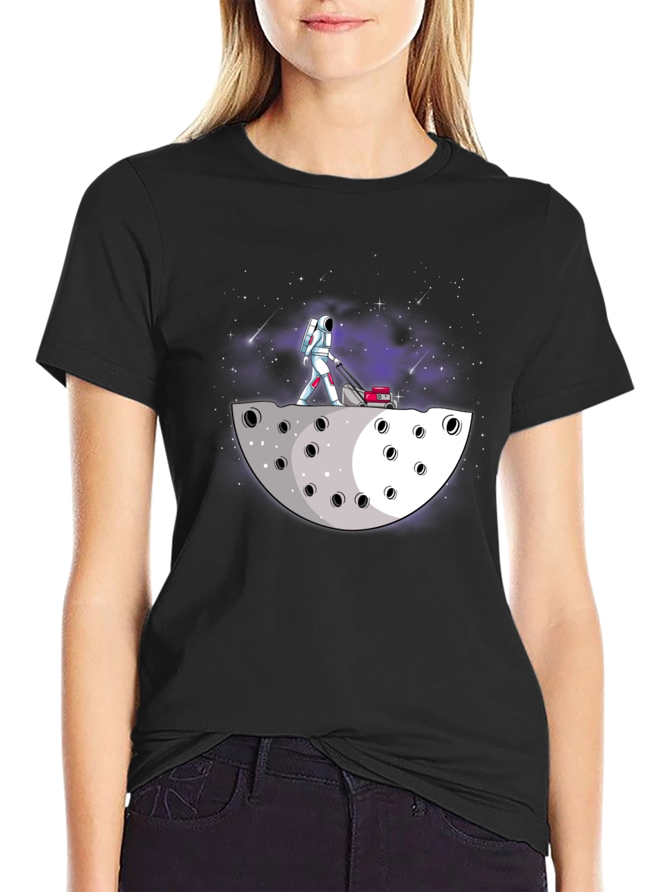 Black Astronaut Moon Lawn Care T-Shirt view 2