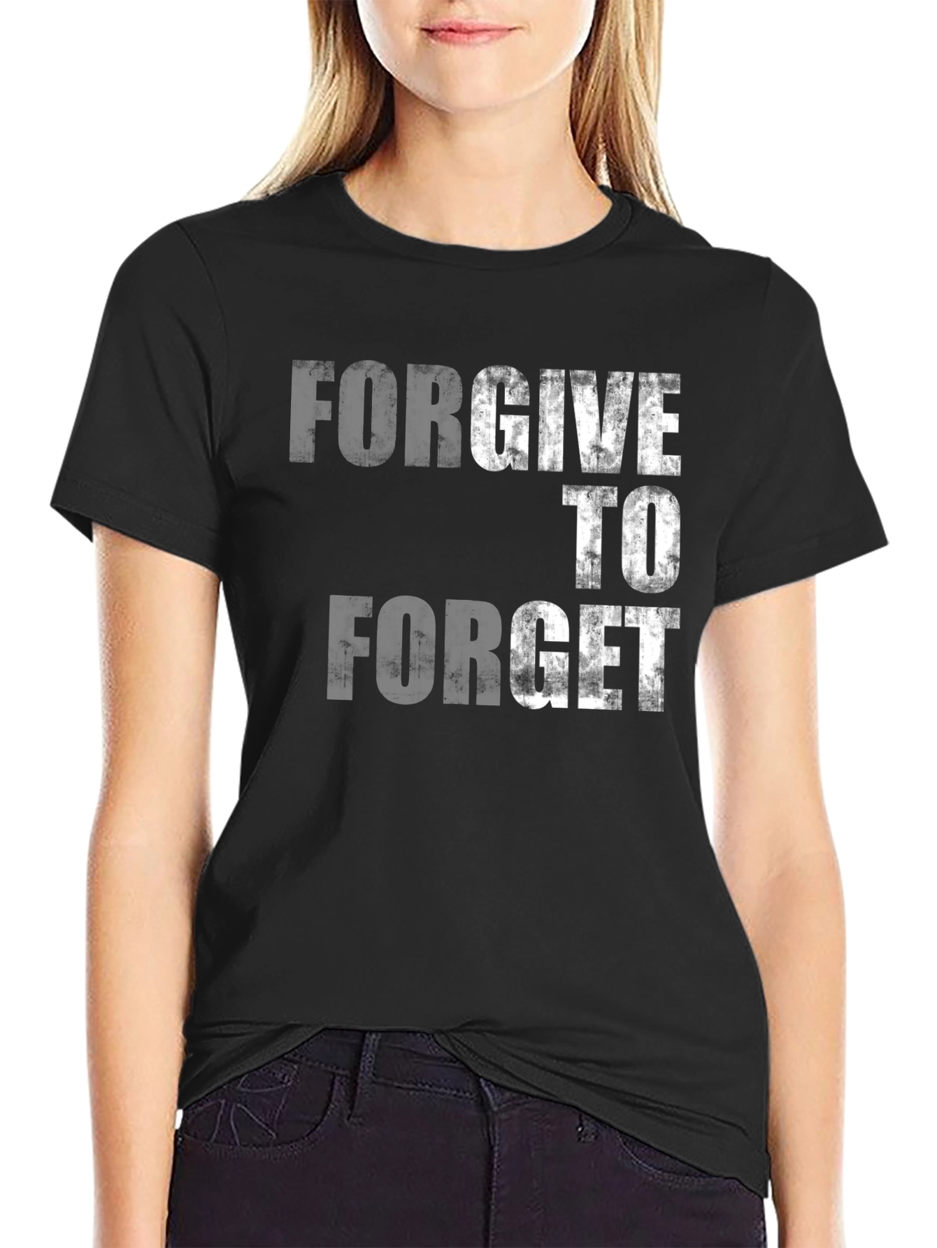 Black Forgive To Forget Graphic Tee - Trendy Crew Neck Cotton T-Shirt view 2