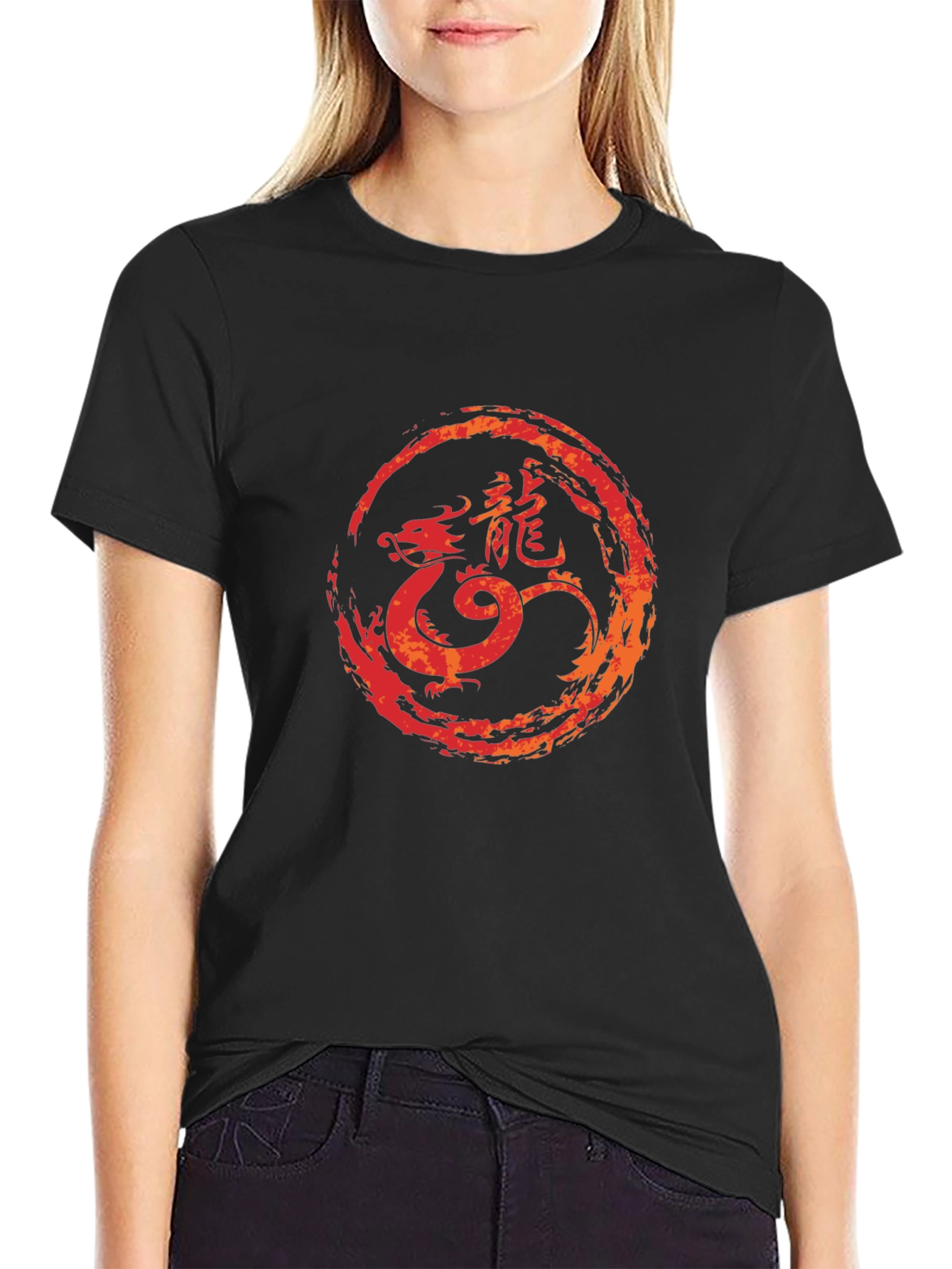 Black Dragon Circle Graphic Tee - Black Cotton Blend view 2