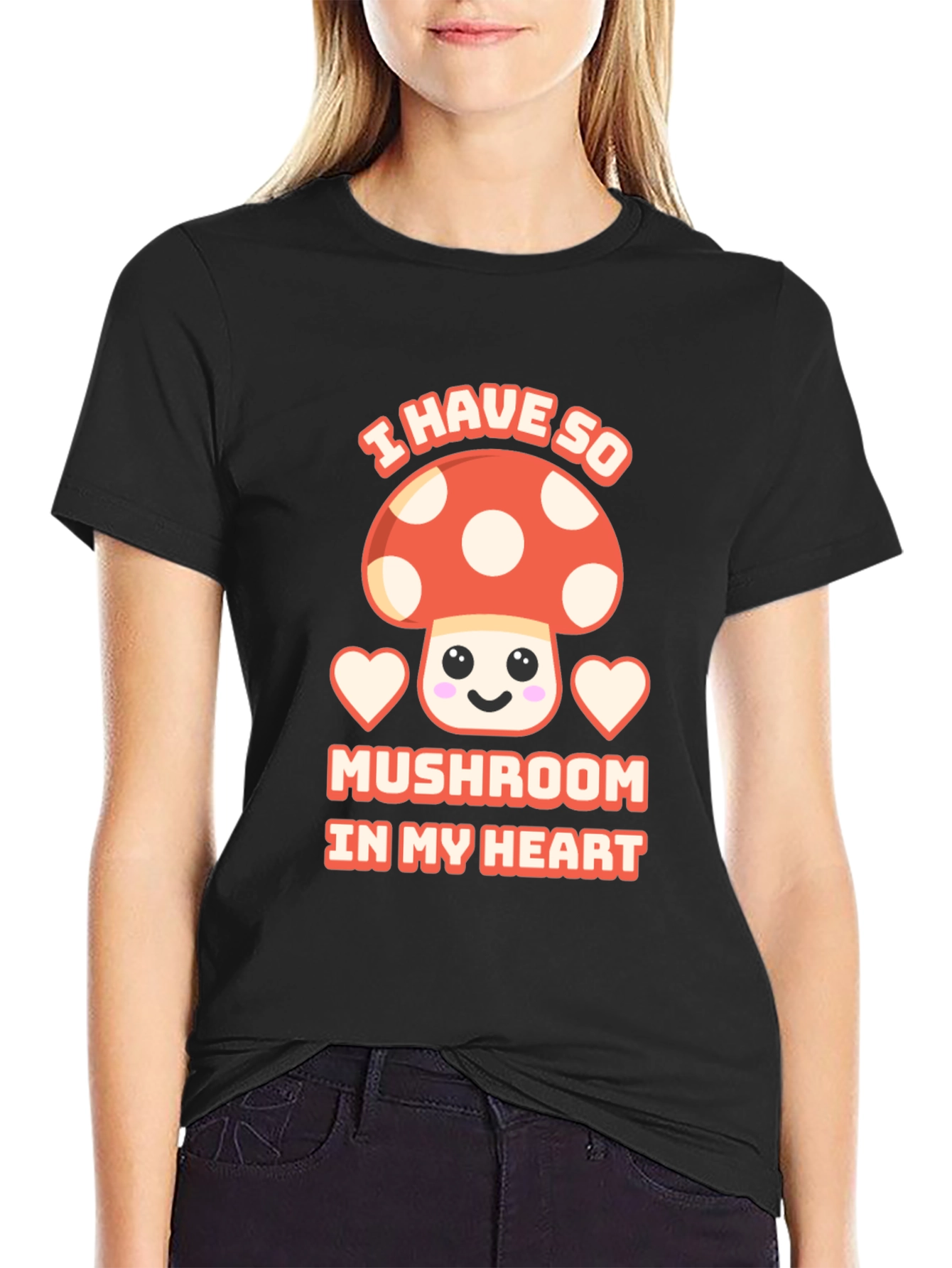 Black Mushroom Heart T-Shirt Cute Kawaii Tee view 2