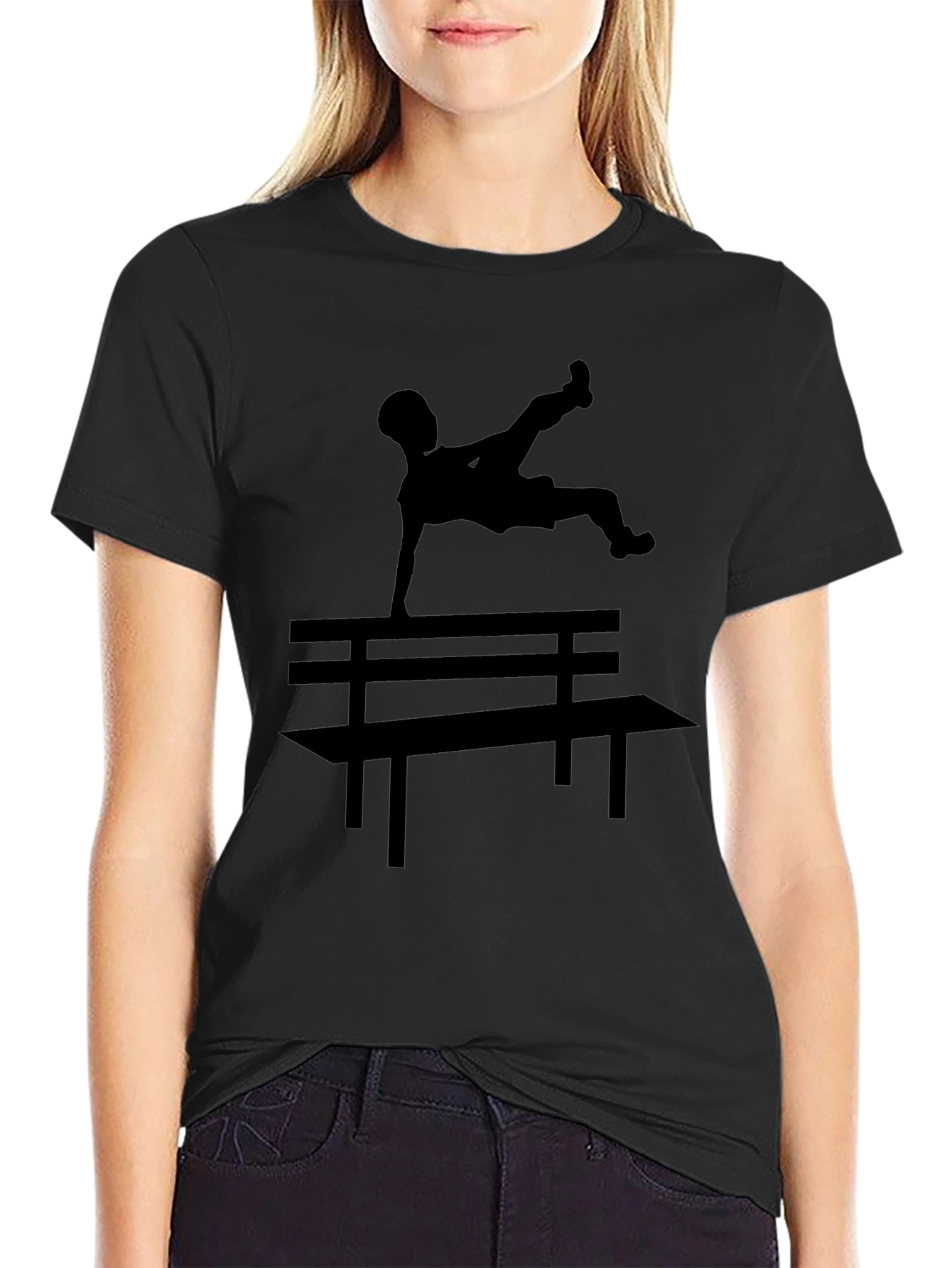 Black Parkour Silhouette Black T-Shirt view 2
