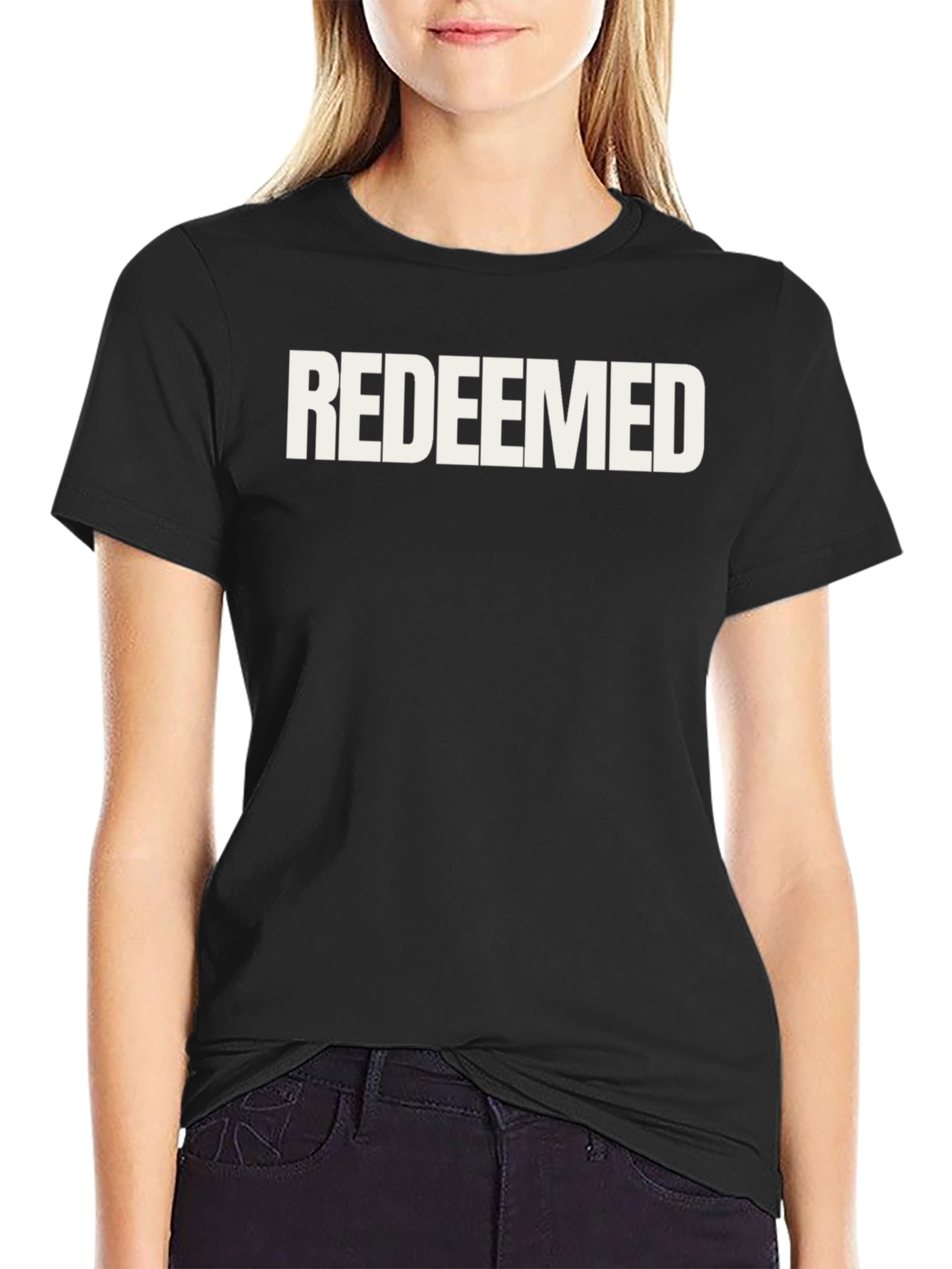 Black Redeemed Graphic Print Crew Neck T-Shirt view 2