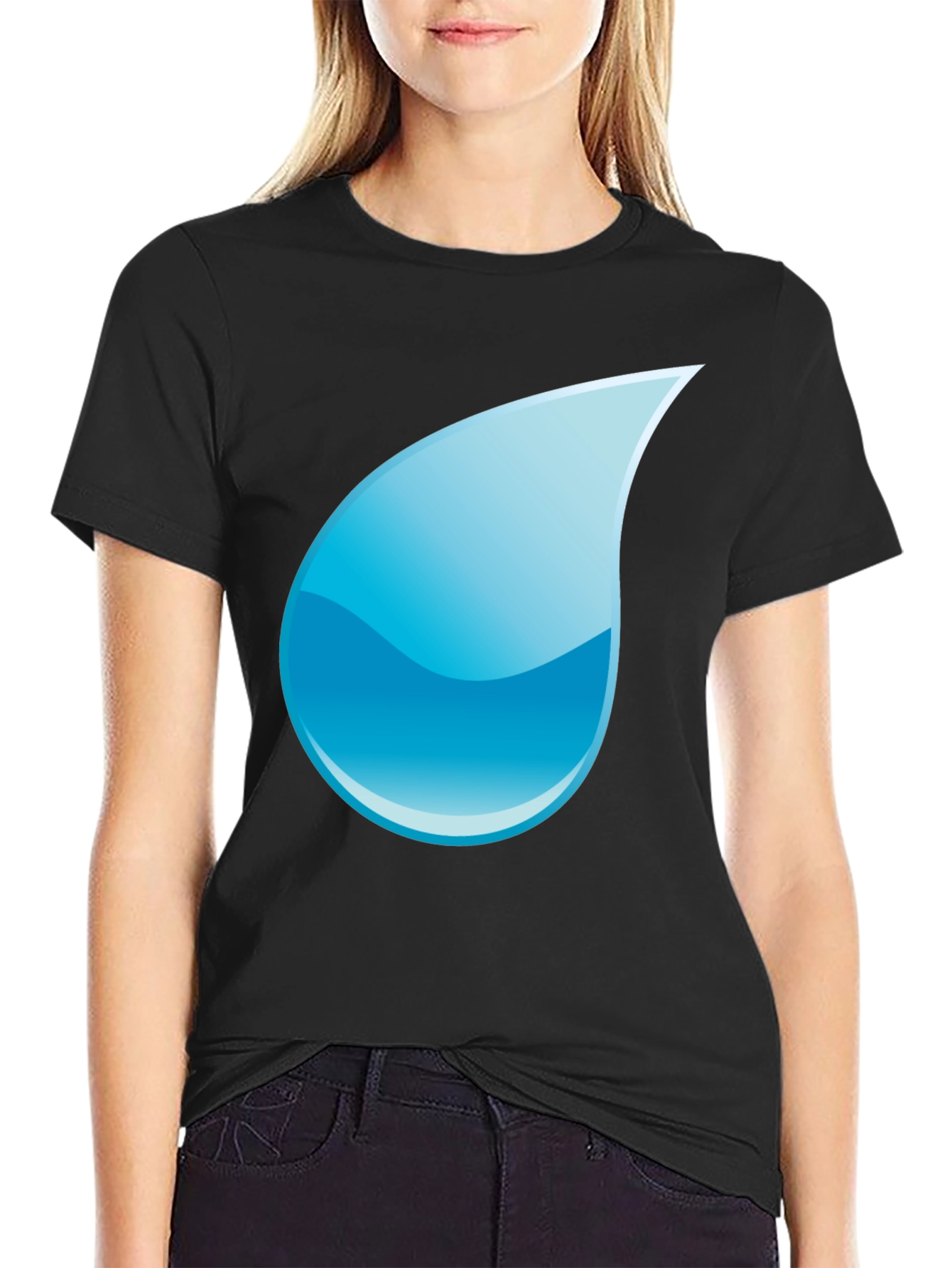 Black Black T-Shirt with Water Drop Design view 2