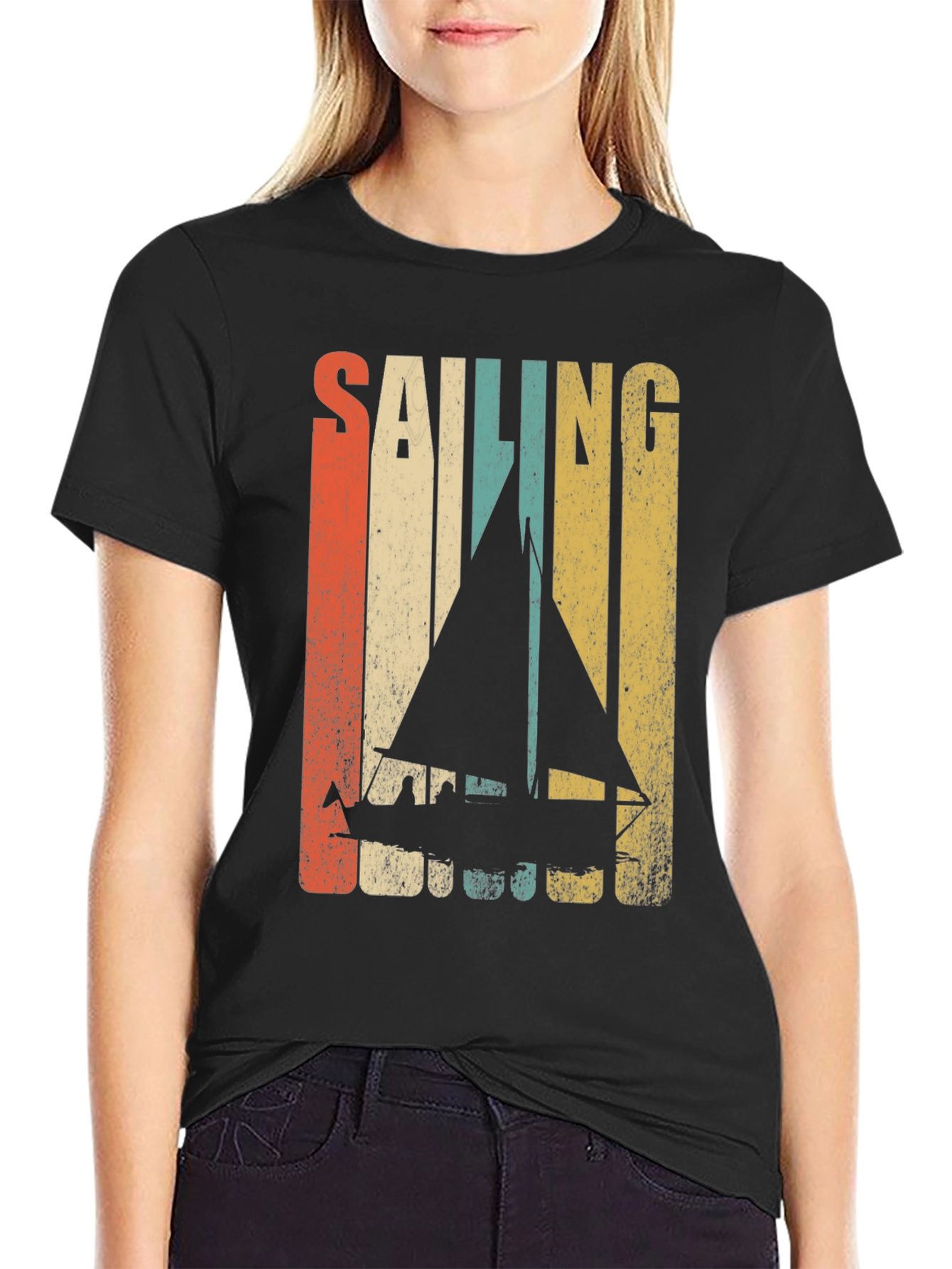 Black Sailing Retro T-Shirt view 2