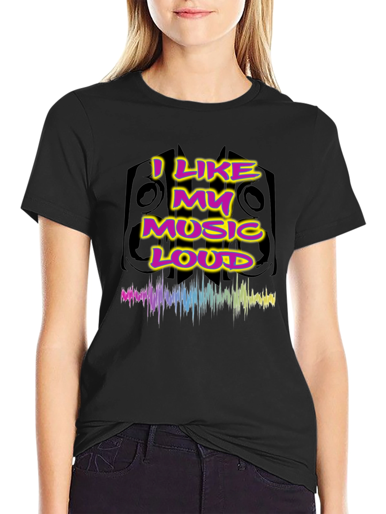 Black I Like My Music Loud Graphic Tee - Black view 2