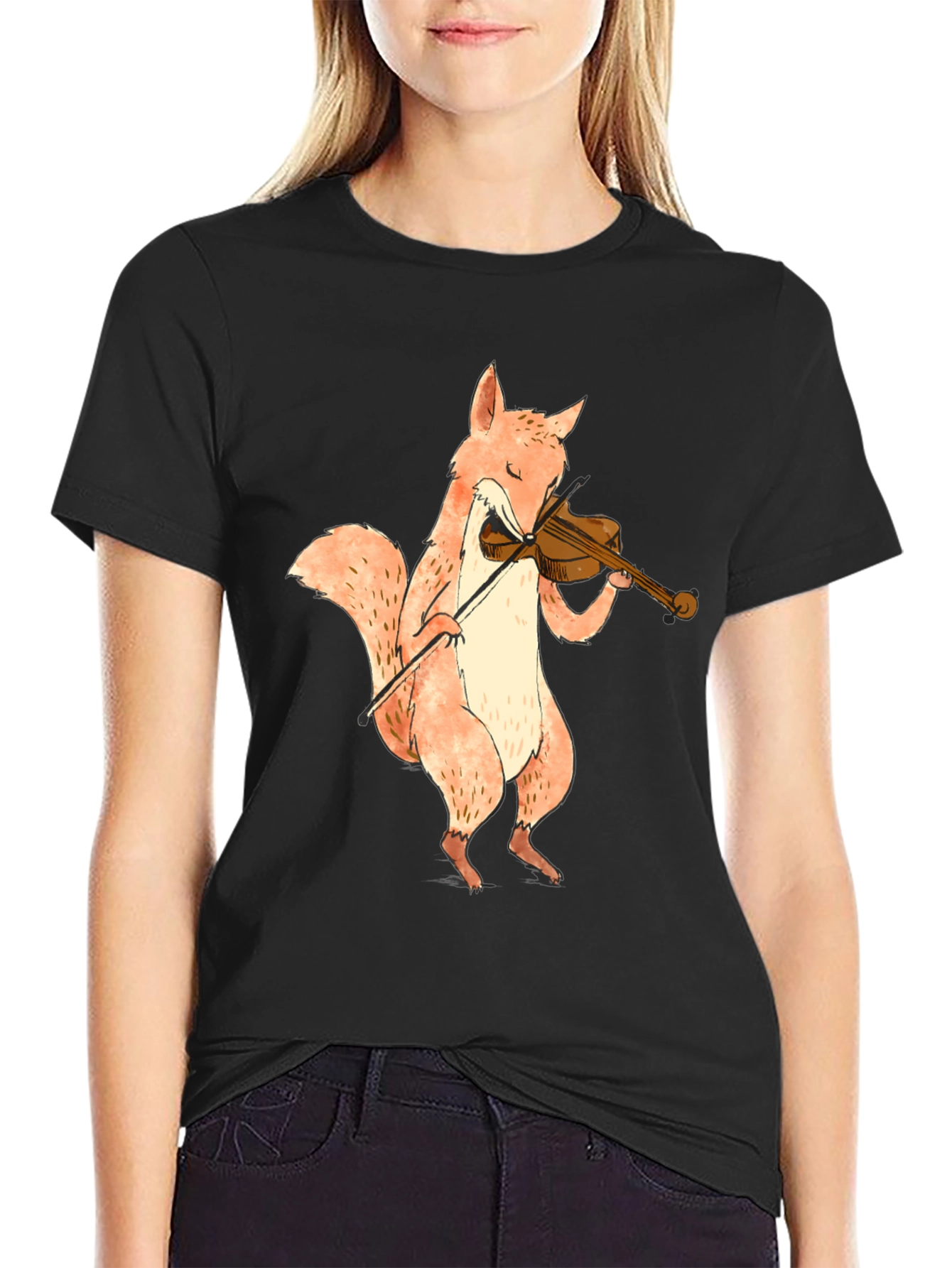 Black Fox Playing Violin Graphic T-Shirt - Unisex view 2