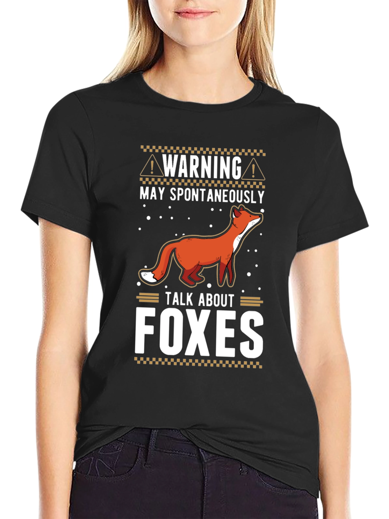 Black Warning May Spontaneously Talk About Foxes T-Shirt view 2