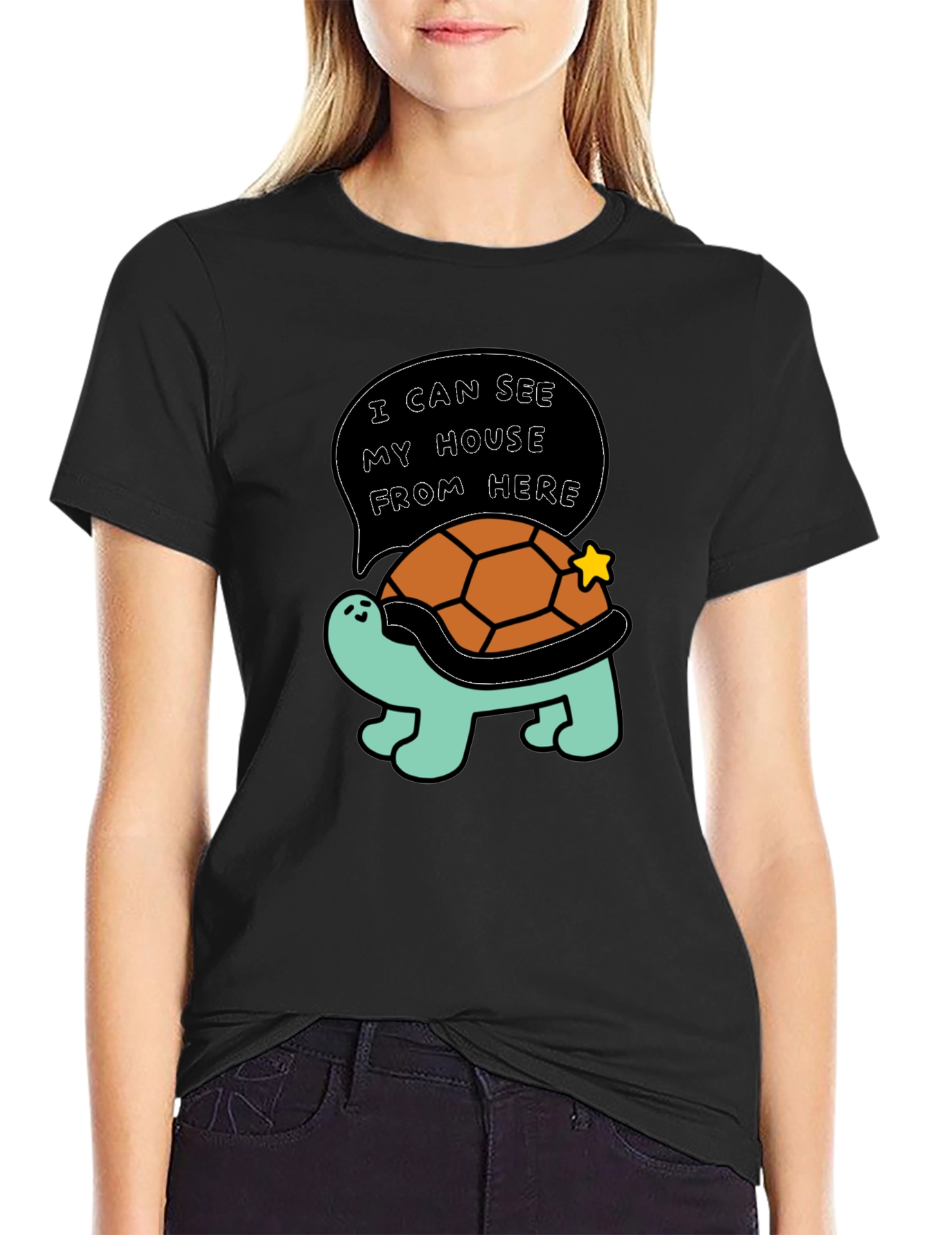 Black Funny Turtle T-Shirt - I Can See My House From Here view 2