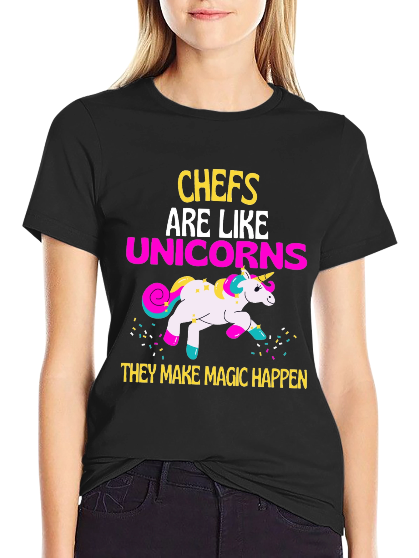 Black Chef Unicorn Graphic T-Shirt view 2