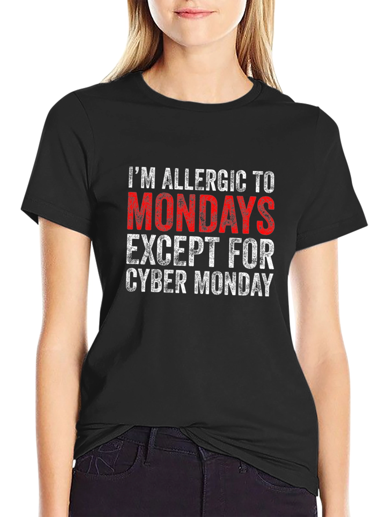 Black Allergic to Mondays Graphic Tee - Cyber Monday Humor T-Shirt view 2