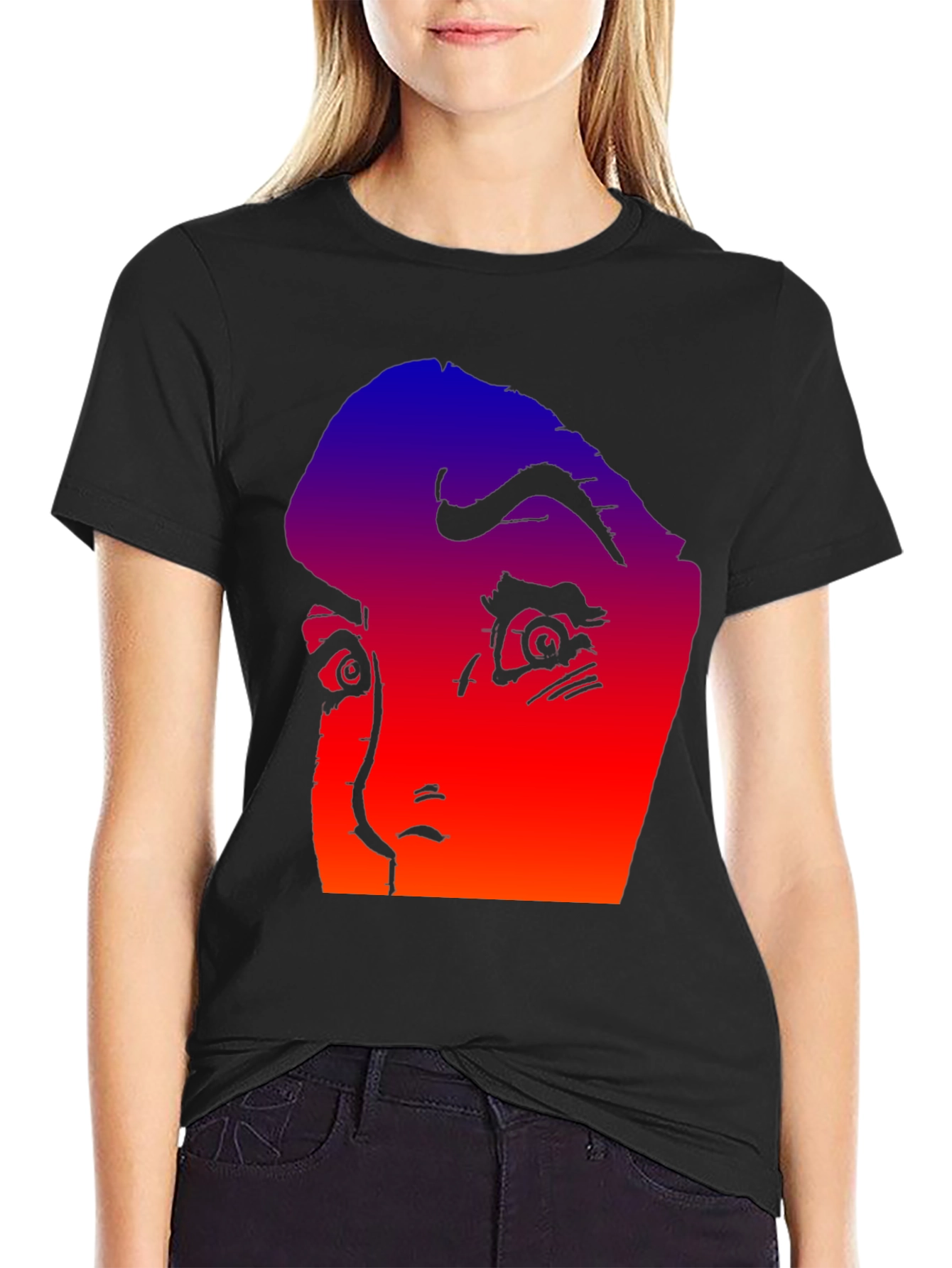 Black Gradient Horror Face Graphic Tee view 2