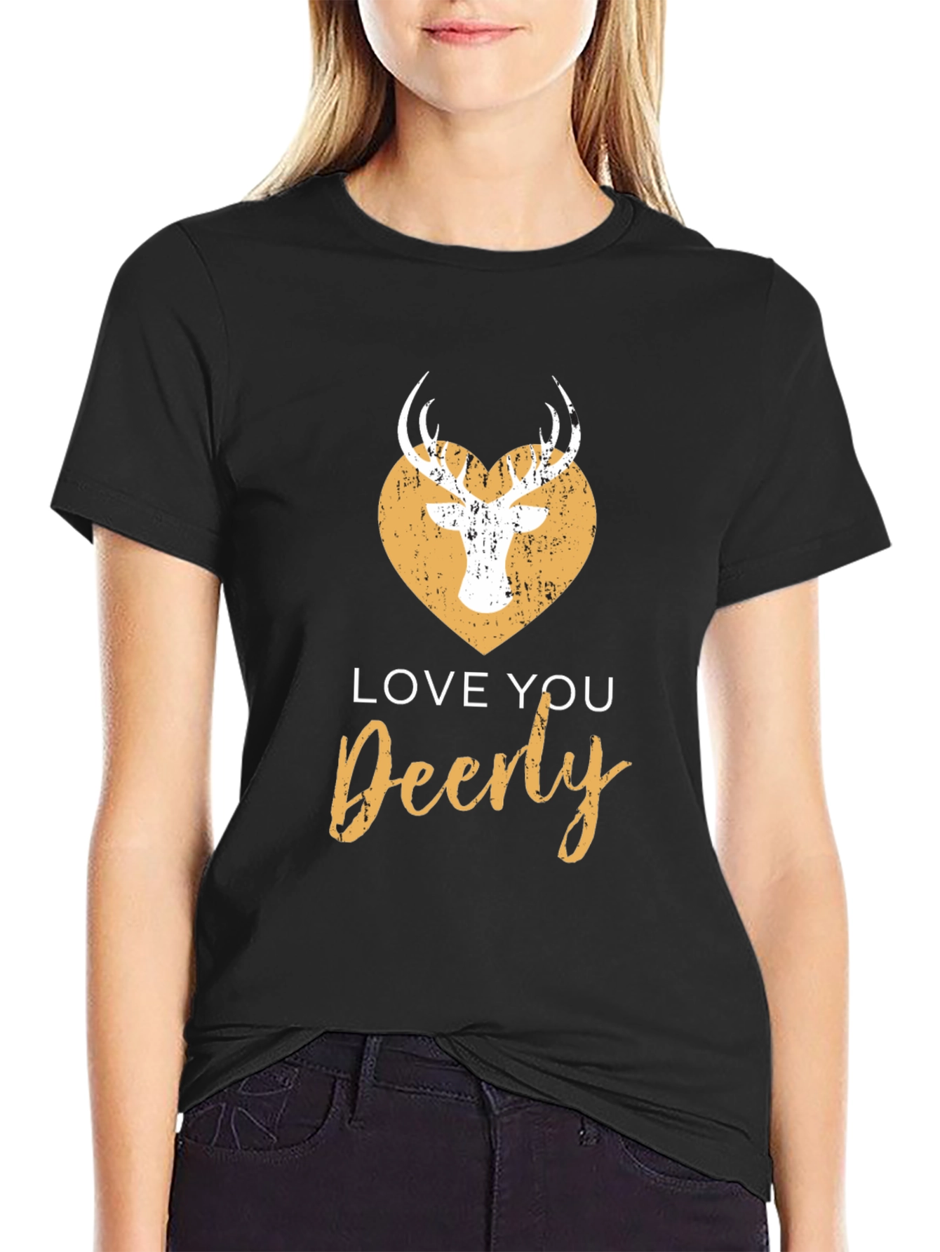 Black Love You Deerly Graphic Tee - Black Cotton T-Shirt view 2
