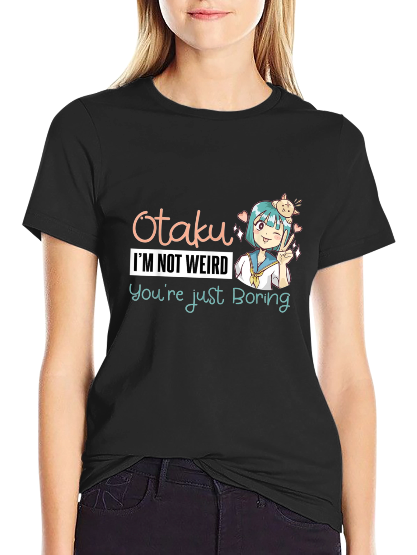 Black Otaku Anime T-Shirt - I'm Not Weird, You're Boring! view 2