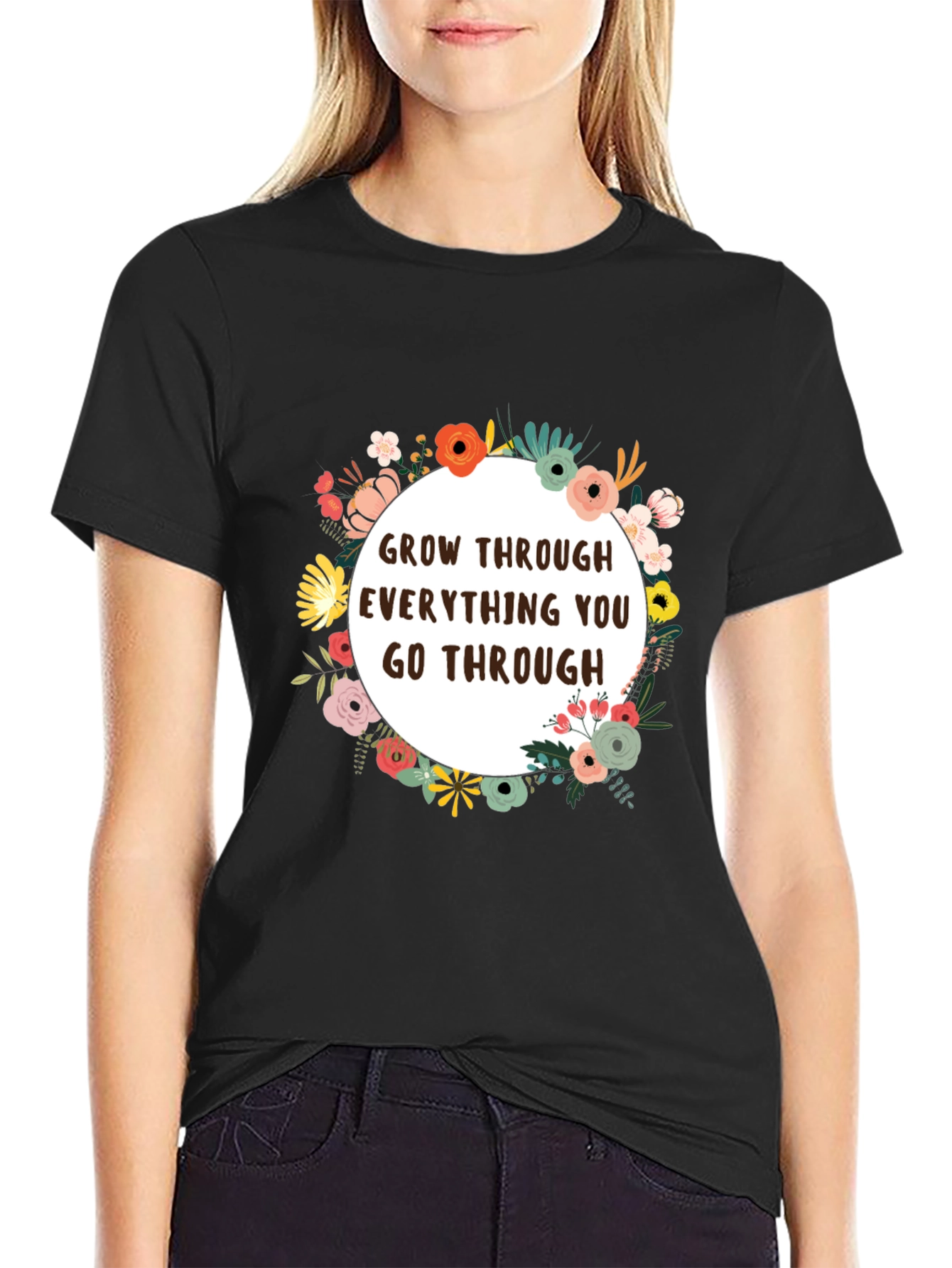 Black Floral Grow Through T-Shirt - Inspirational Tee view 2