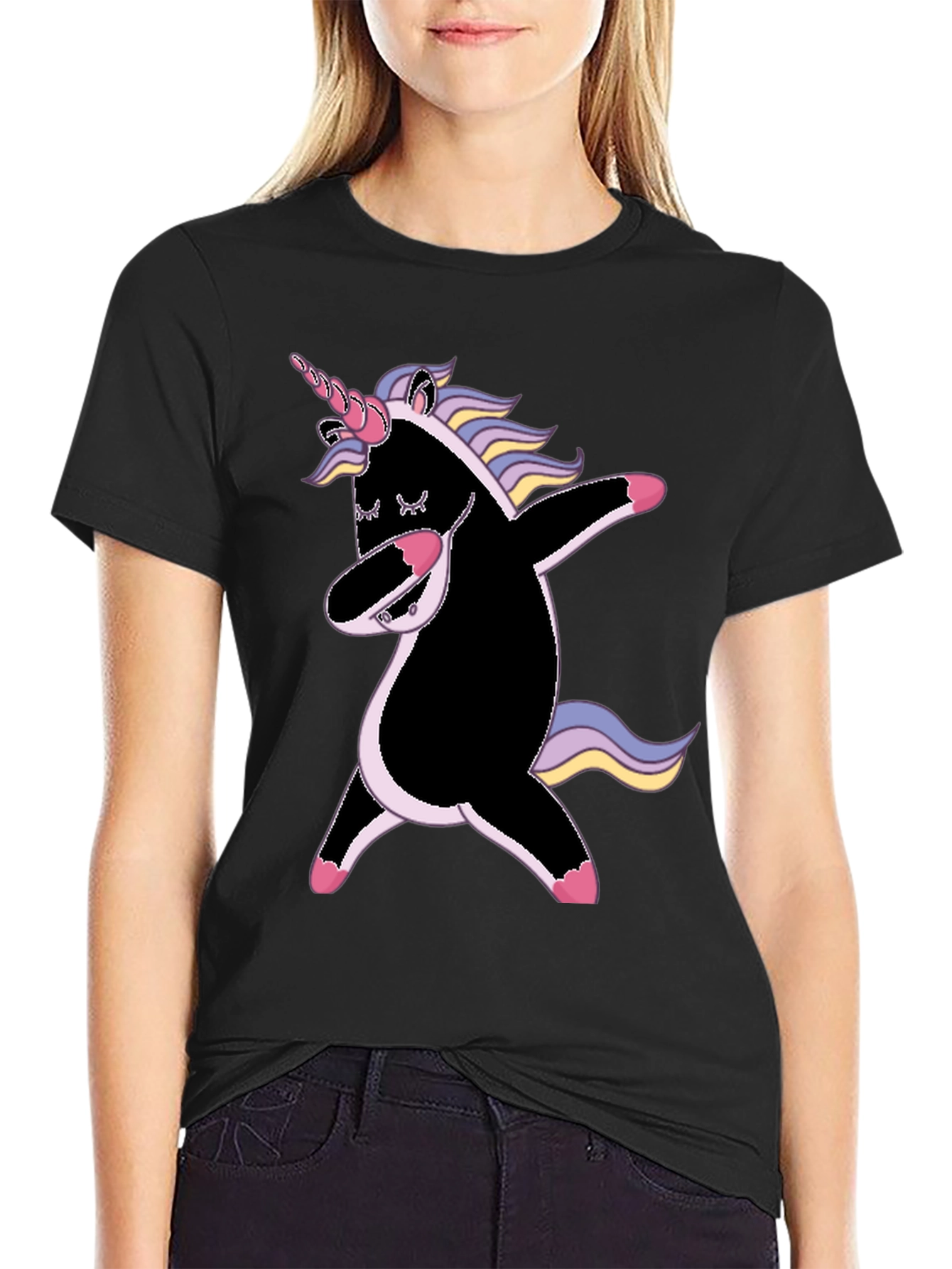 Black Dabbing Unicorn Graphic Tee - Black view 2