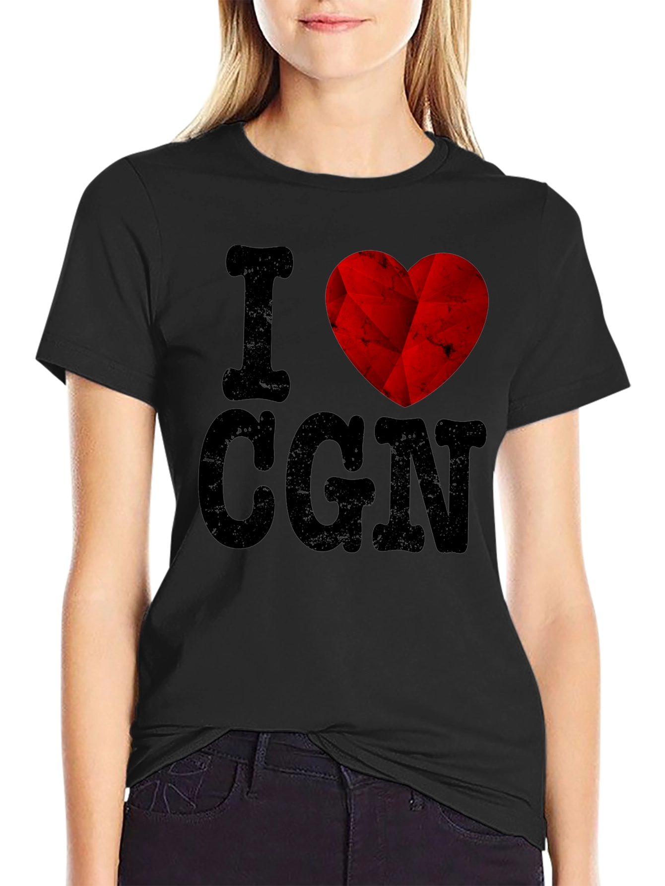 Black I Love CGN Graphic T-Shirt - Black Cotton Tee view 2
