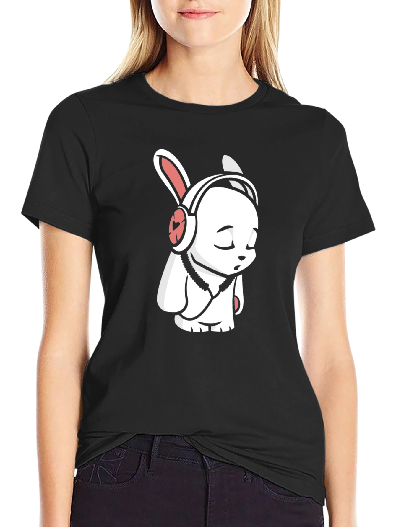 Black Cool Rabbit Tee - Black Graphic T-Shirt view 2