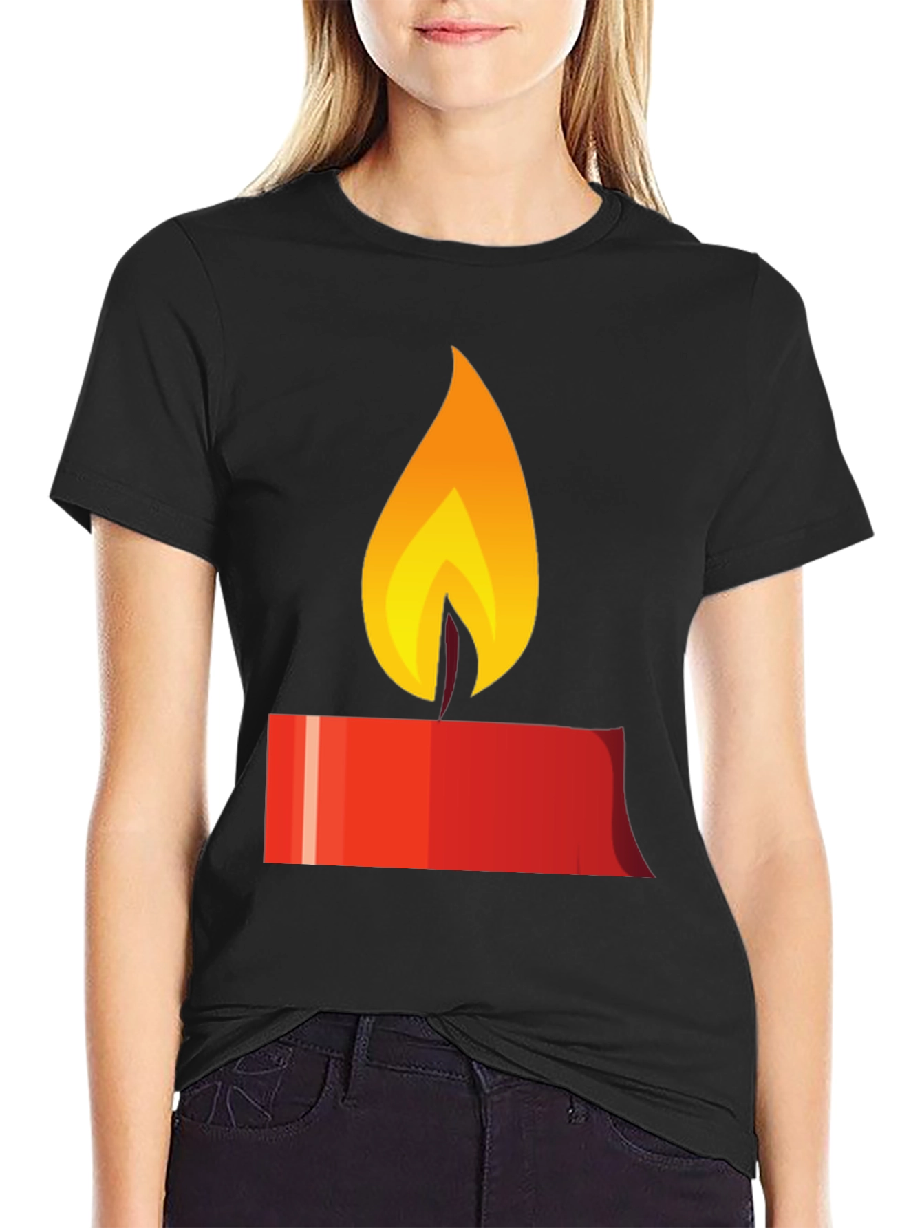 Black Candle Flame Graphic Tee - Black Unisex T-Shirt view 2