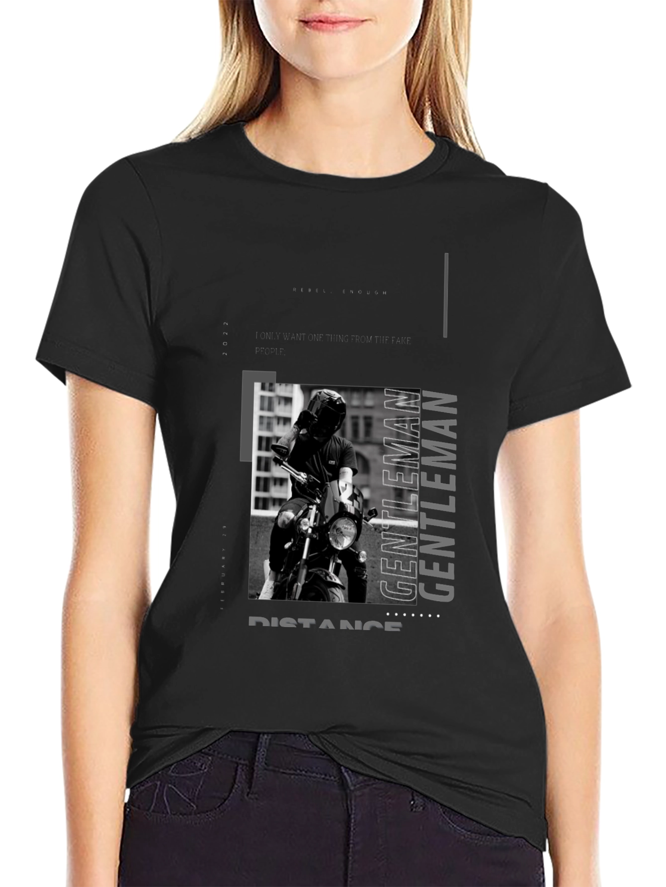 Black Stylish Black Motorcycle Rider Graphic Tee view 2