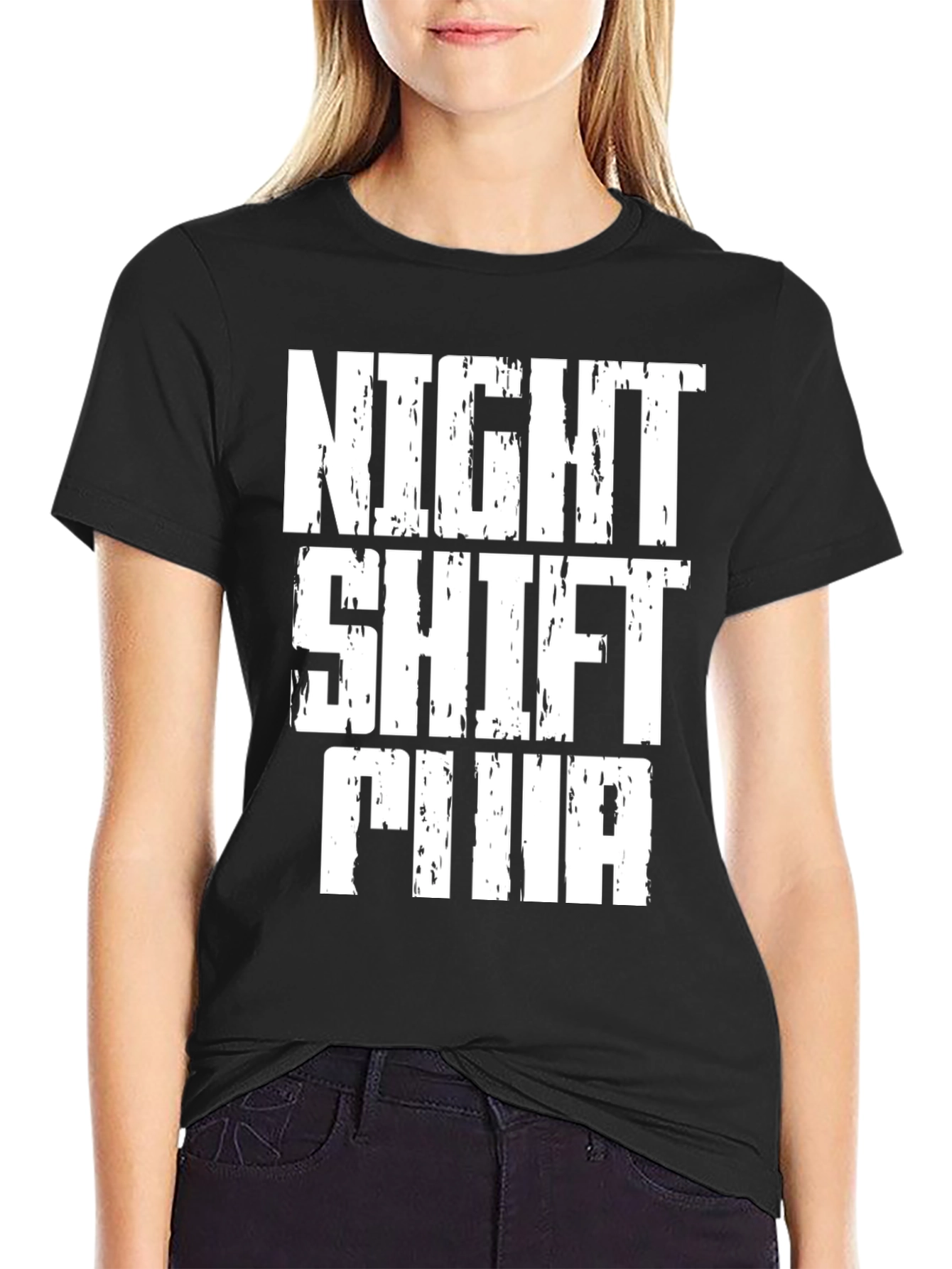 Black Night Shift FINA Graphic Tee - Black Cotton T-Shirt view 2