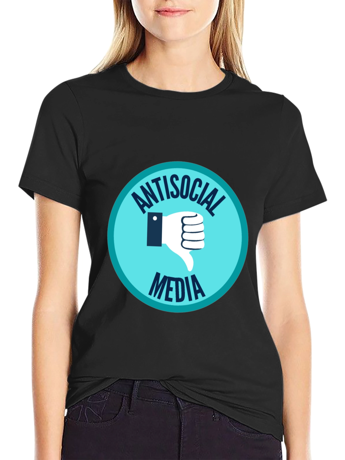 Black Antisocial Media Black T-Shirt with Thumbs Down Graphic view 2