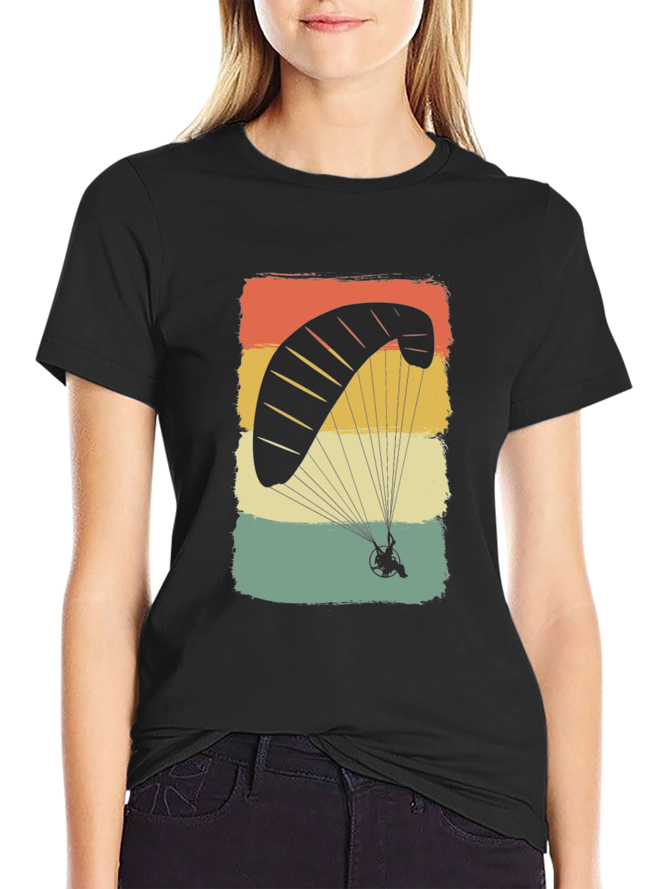 Black Vintage Paragliding T-Shirt | Retro Powered Parachute Tee view 2