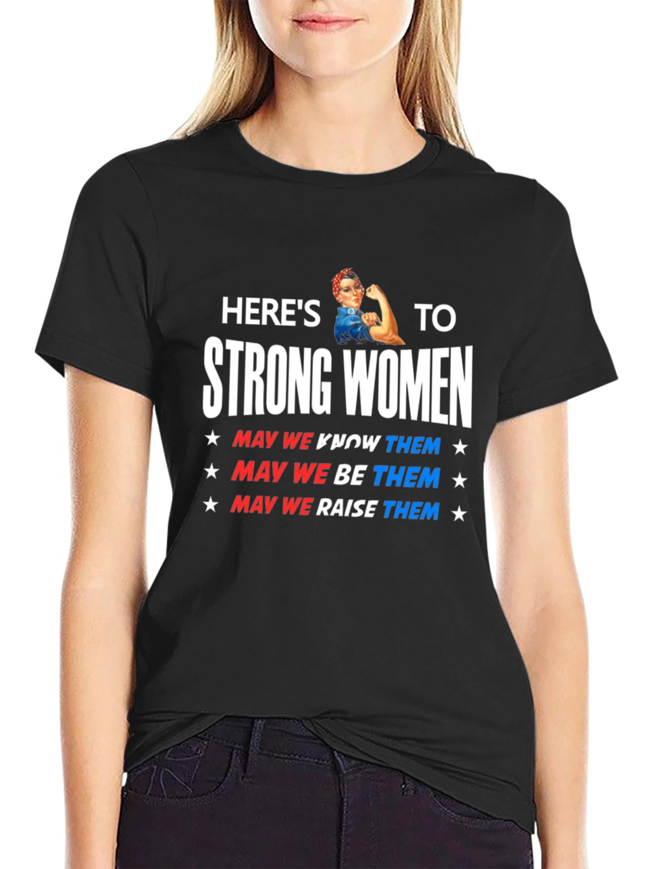 Black Here's To Strong Women Graphic T-Shirt view 2