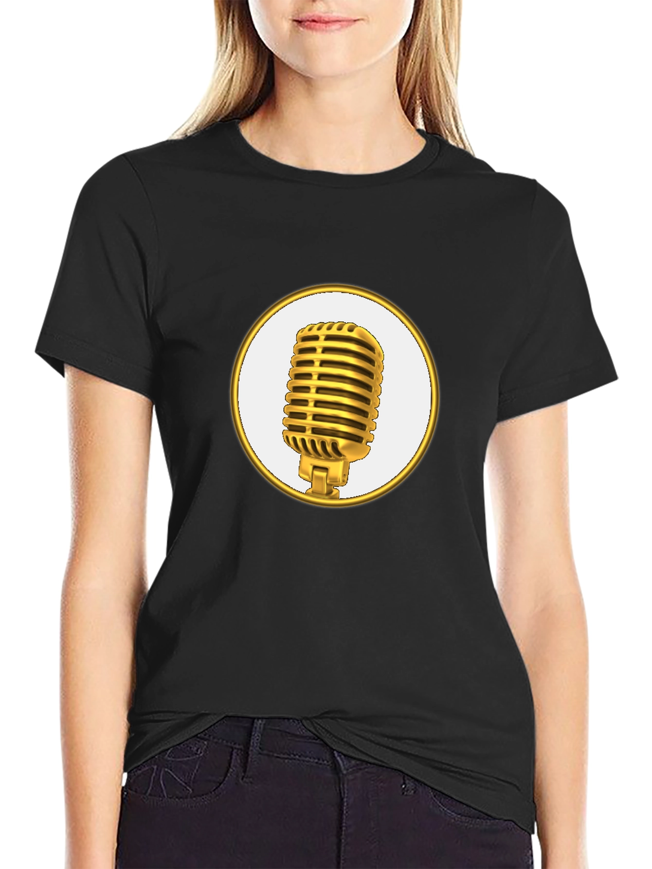 Black Retro Microphone Graphic Tee - Stylish & Comfortable view 2