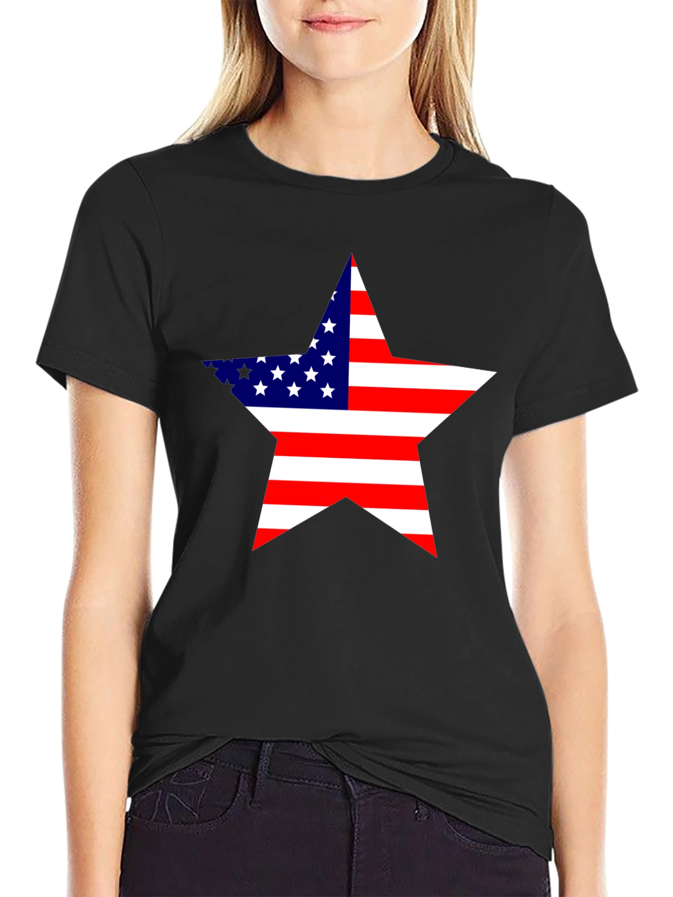 Black USA Flag Star Graphic Black T-Shirt view 2