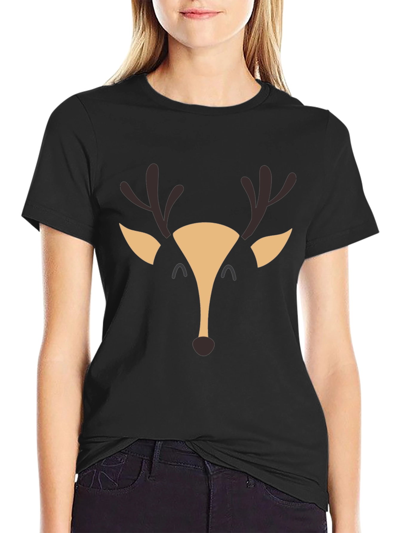 Black Reindeer Graphic Tee - Black Cotton Blend Shirt view 2