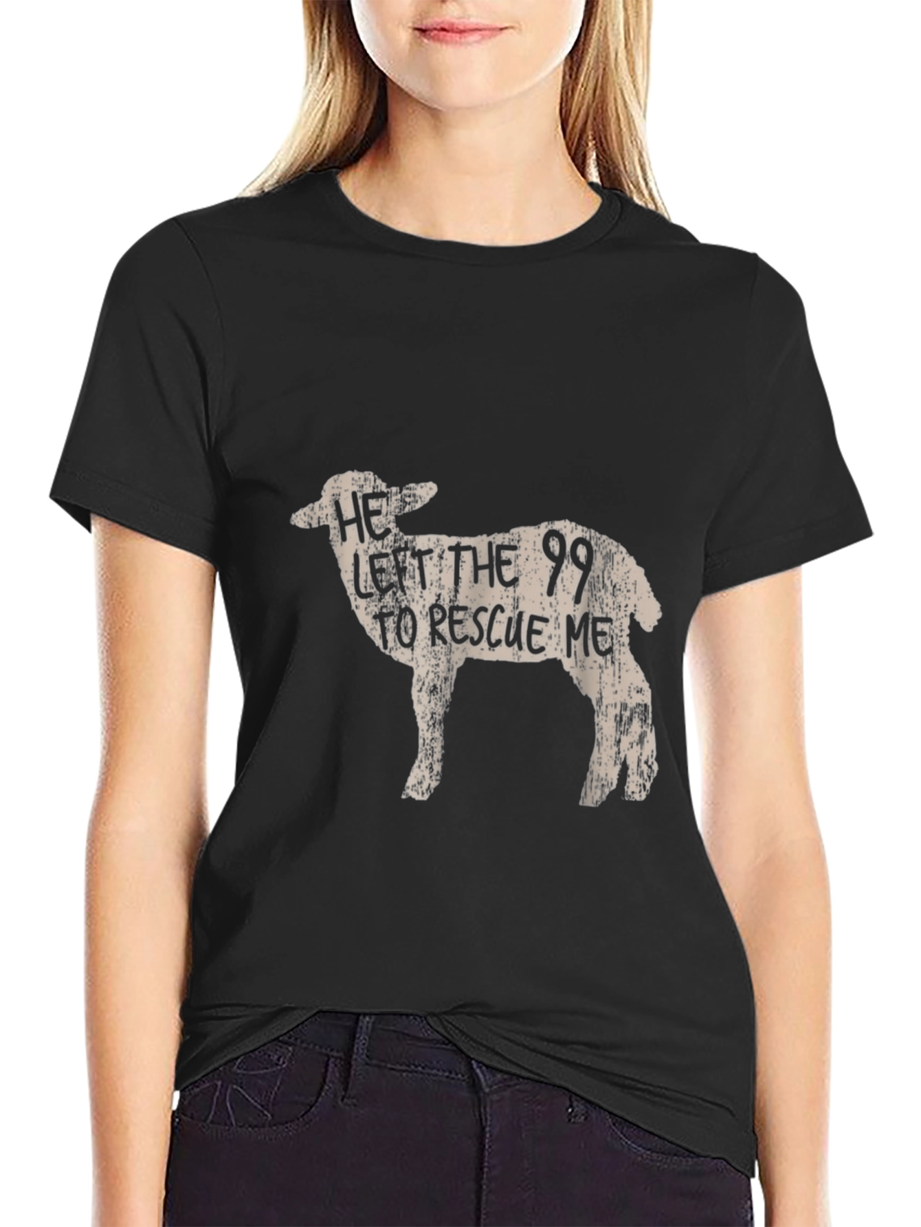Black He Left the 99 Sheep Graphic Tee view 2