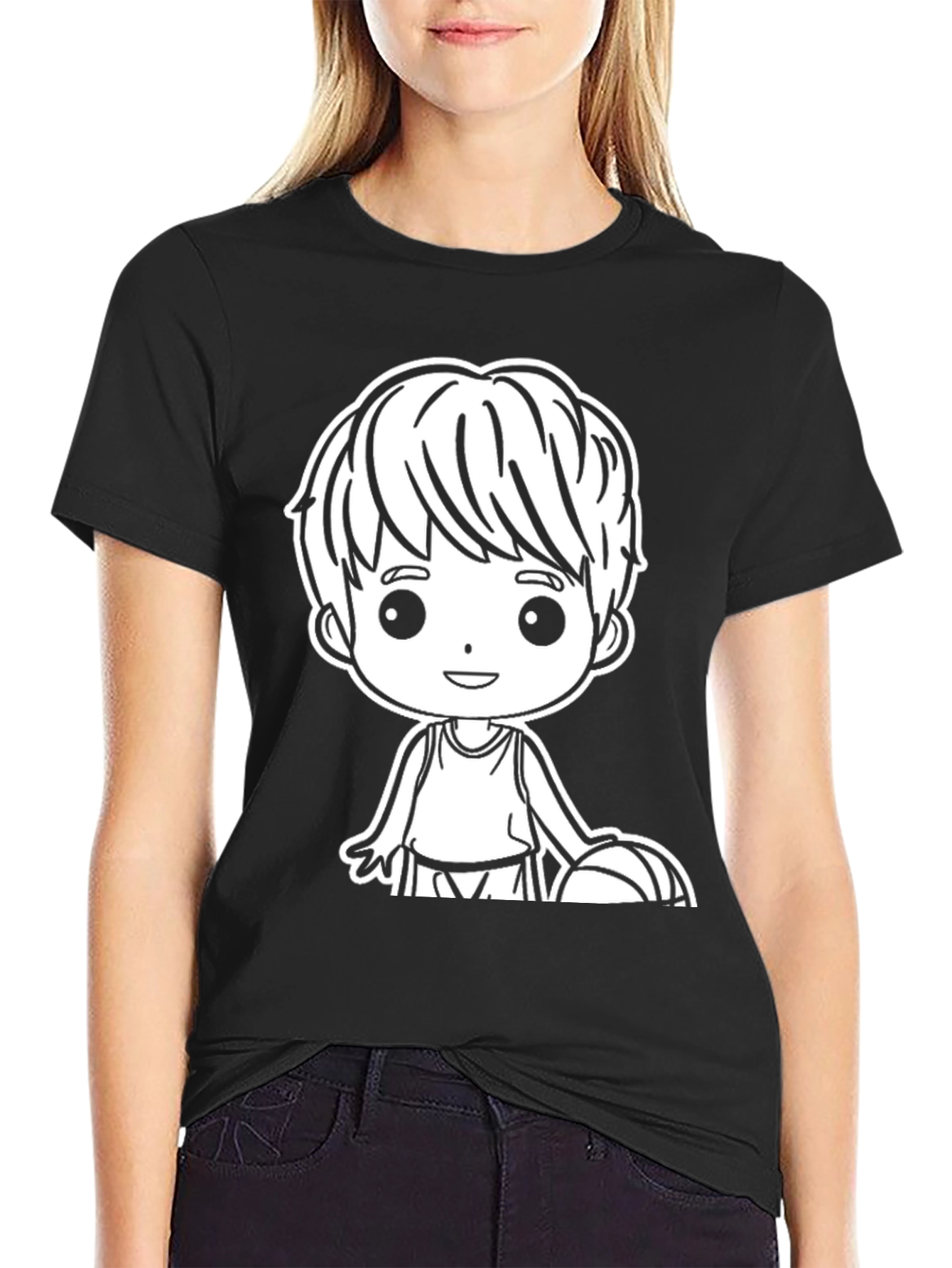 Black Cartoon Boy Basketball Graphic Tee - Black view 2