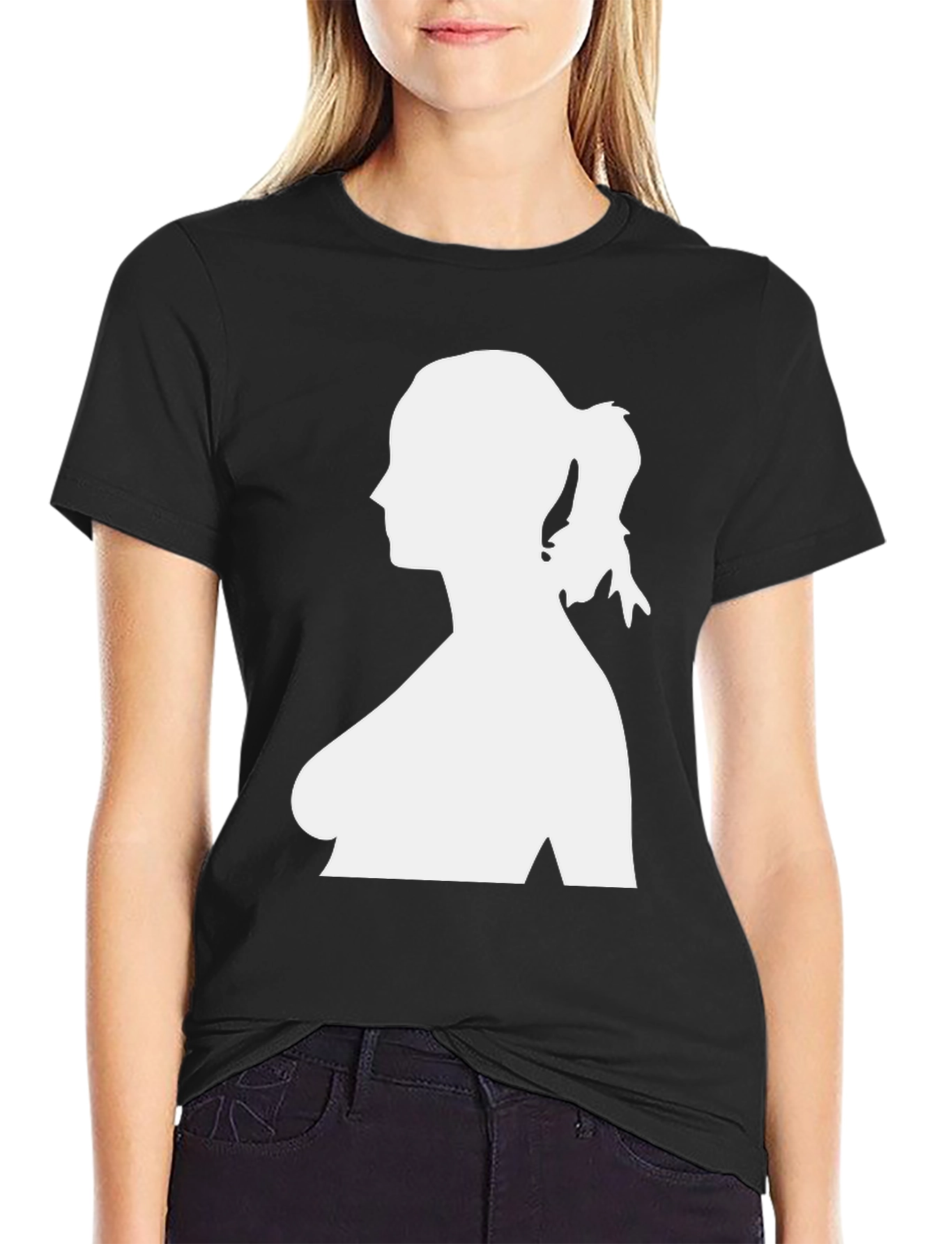 Black Silhouette Graphic Tee - Black Cotton T-Shirt view 2
