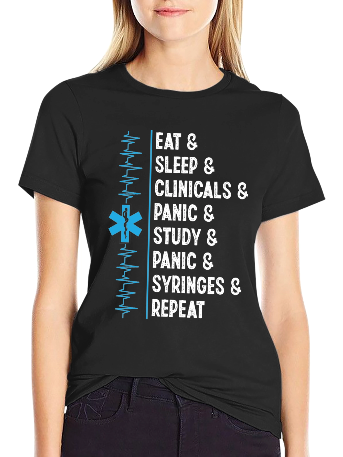 Black Eat Sleep Clinicals T-Shirt - Medical Student Tee view 2