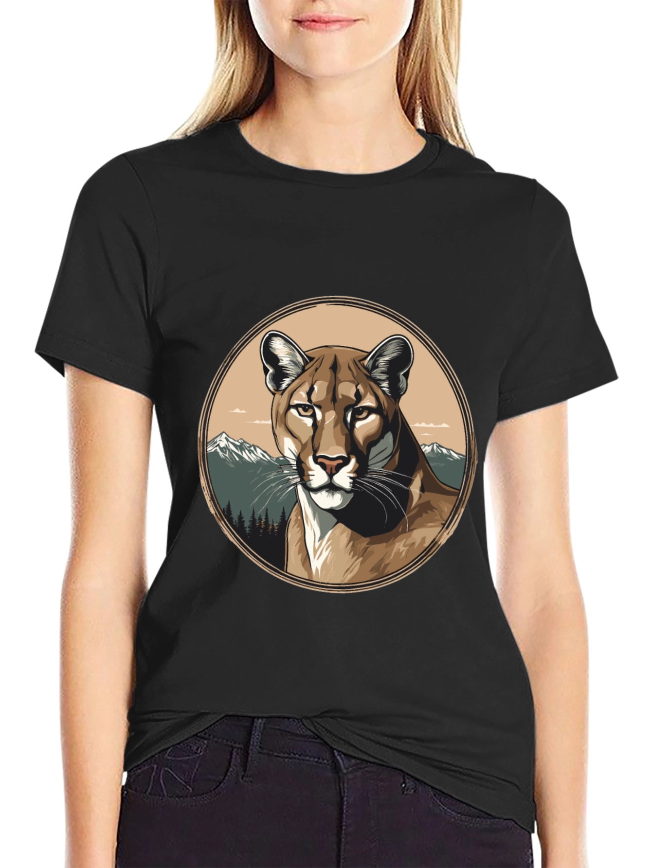 Black Mountain Lion Graphic Tee - Premium Black T-Shirt view 2
