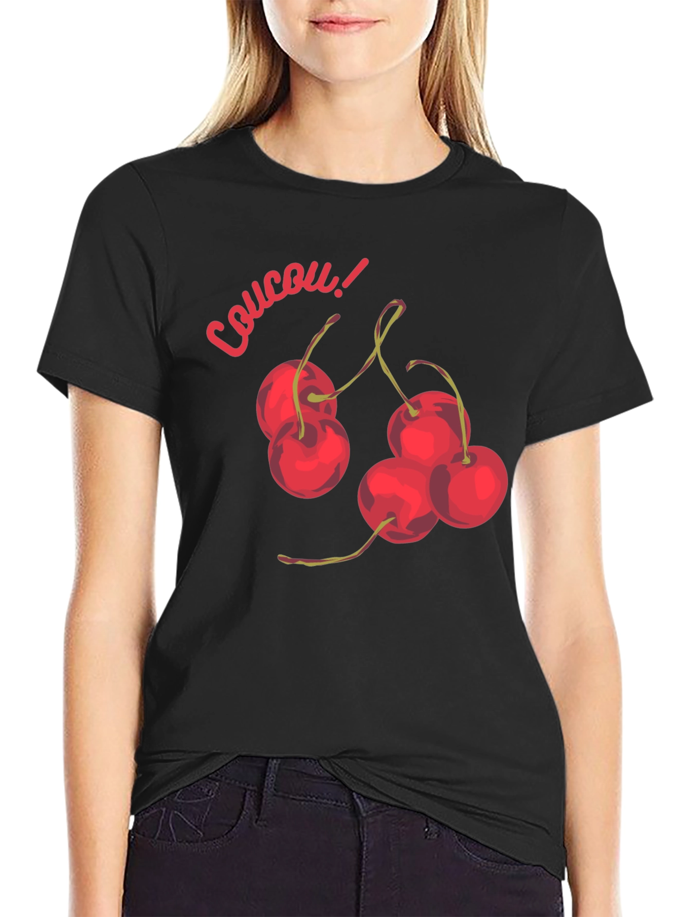 Black Coucou Cherries Black Graphic T-Shirt view 2